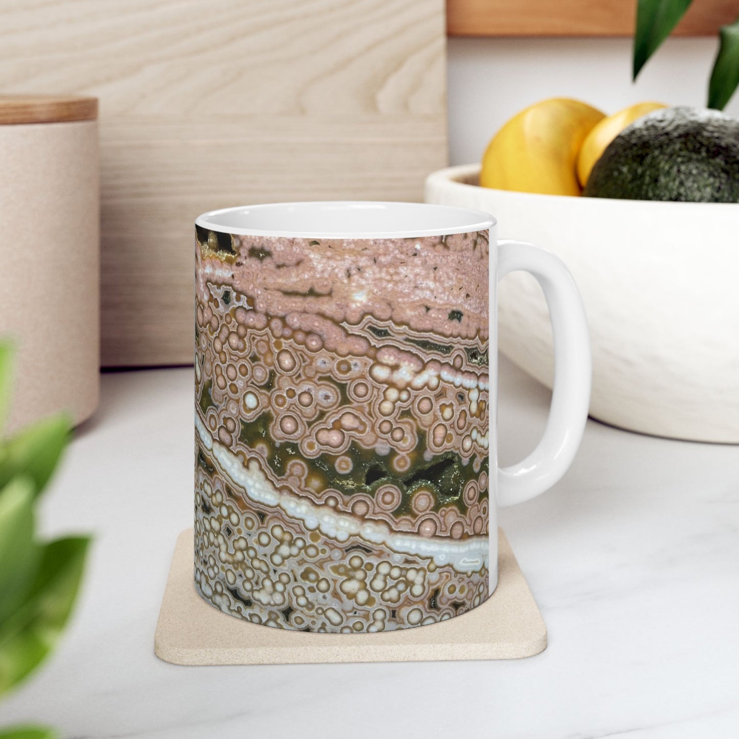 Depths of the Ocean Jasper White 11 Ounce Ceramic Coffee Mug