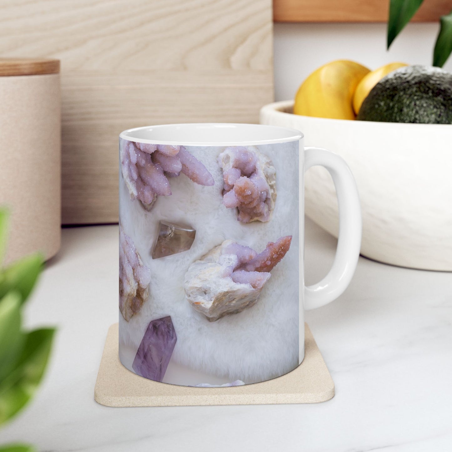 Feed My Intuition Spirit Quartz and Amethyst White 11 Ounce Ceramic Coffee Mug