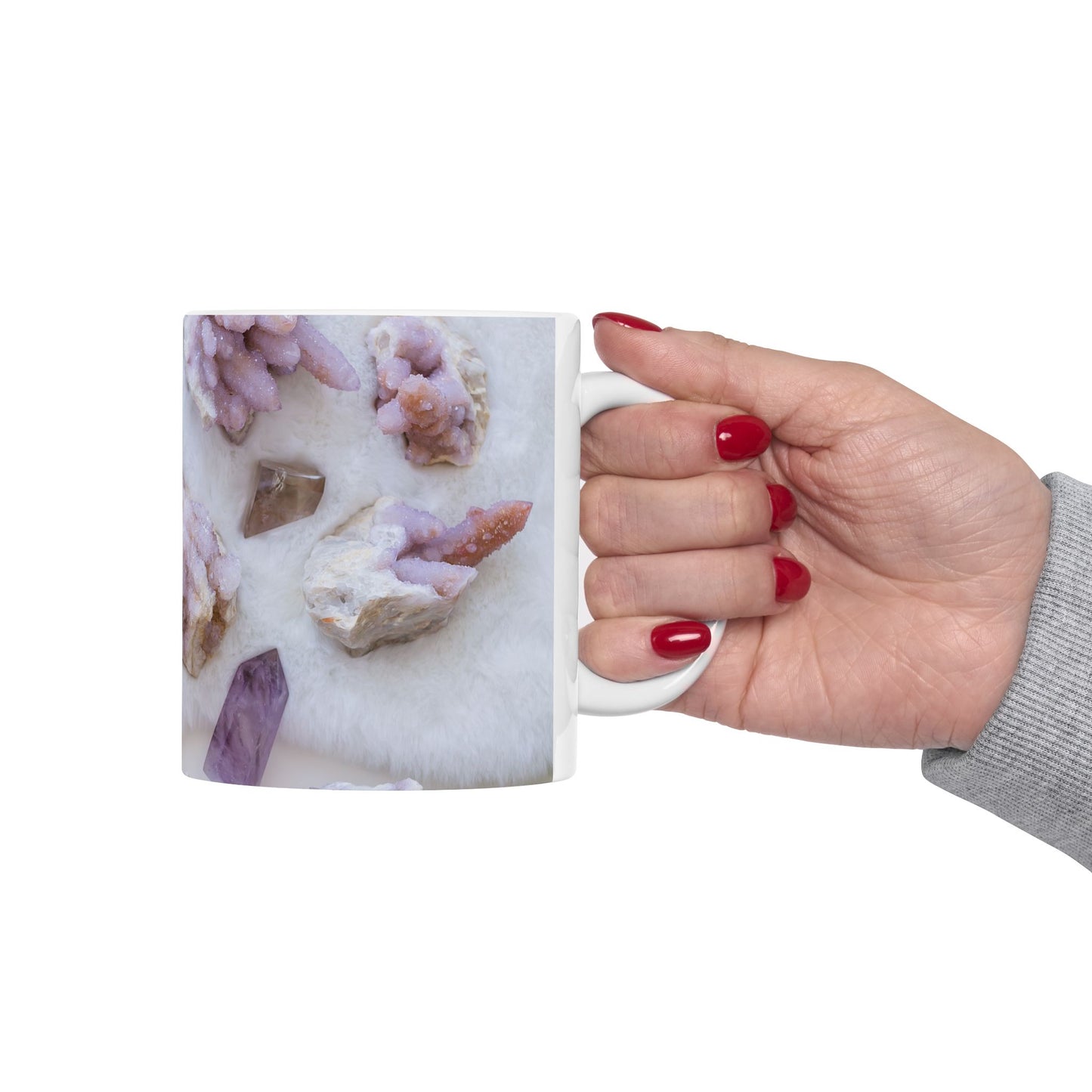 Feed My Intuition Spirit Quartz and Amethyst White 11 Ounce Ceramic Coffee Mug