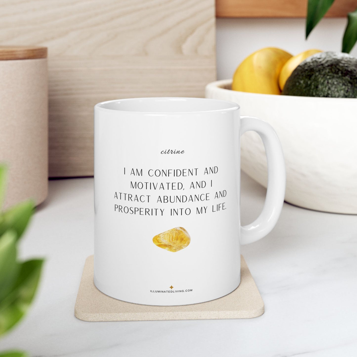 Citrine Crystal Affirmation White 11 Ounce Ceramic Coffee Mug