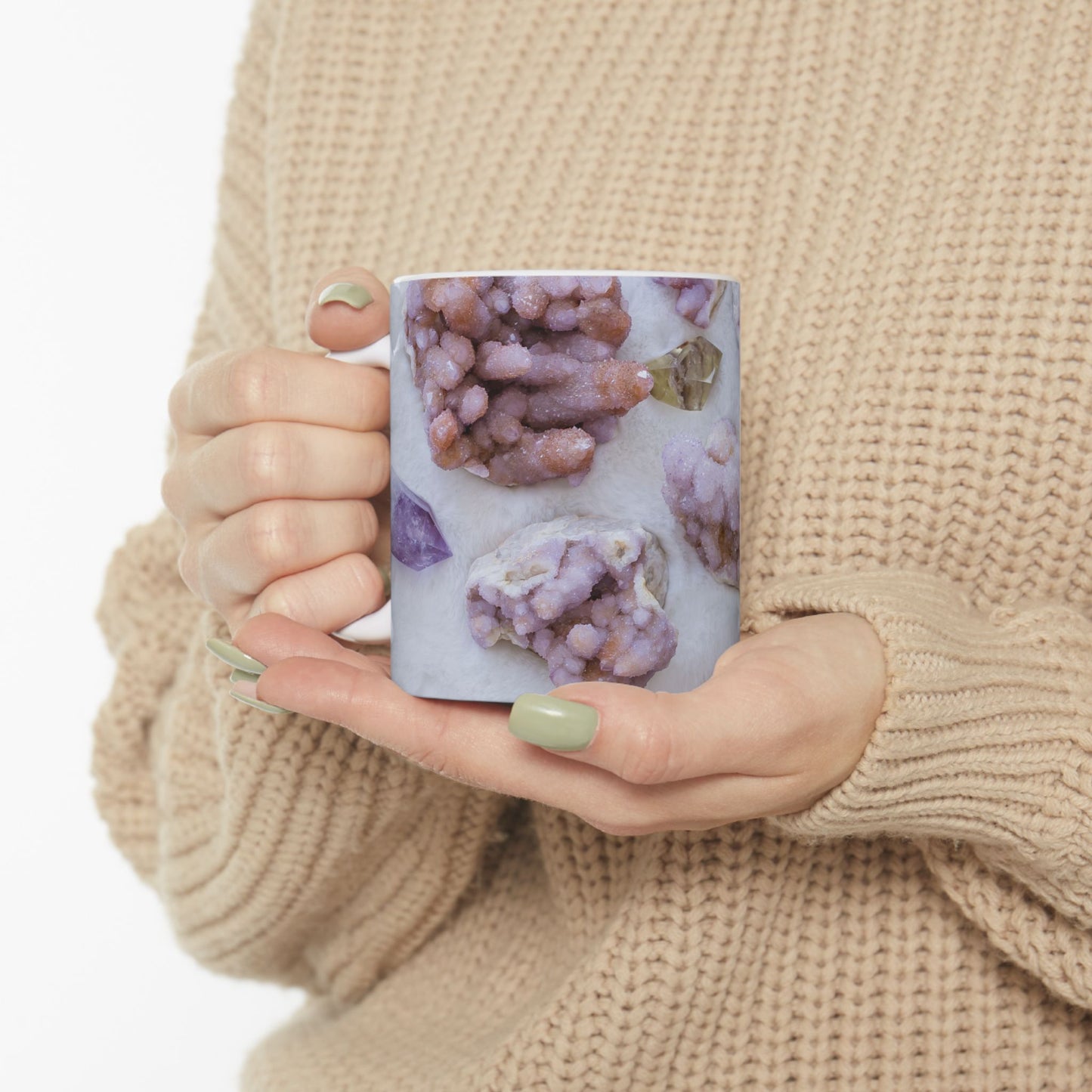 Feed My Intuition Spirit Quartz and Amethyst White 11 Ounce Ceramic Coffee Mug