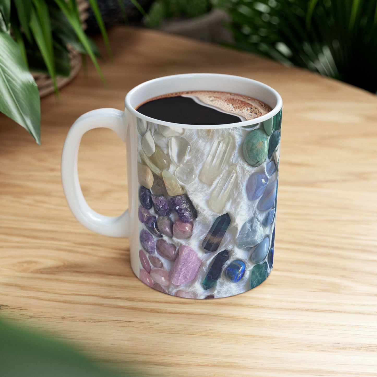 Rainbow of Love Crystals White 11 Ounce Ceramic Coffee Mug