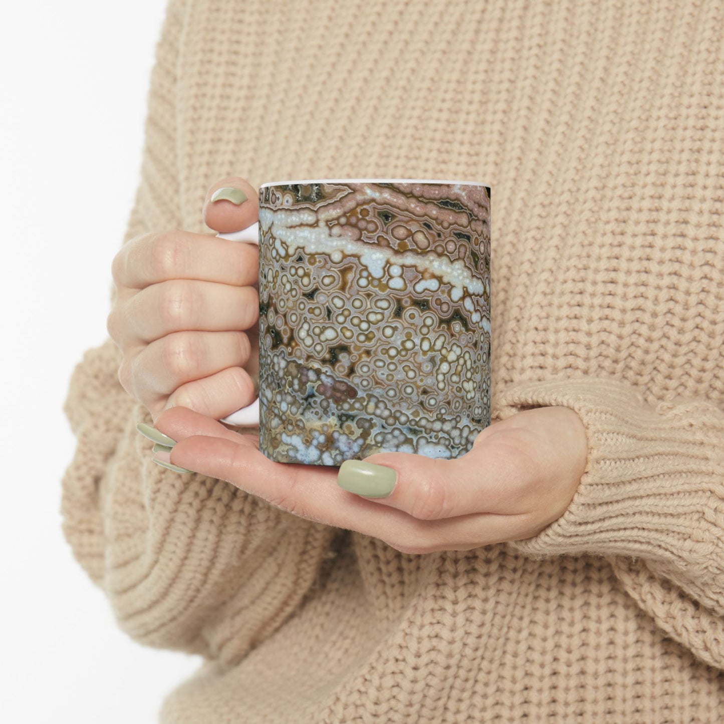 Depths of the Ocean Jasper White 11 Ounce Ceramic Coffee Mug