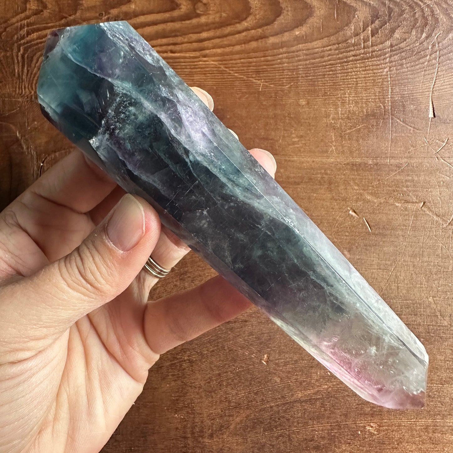 5.75" Double Terminated Clear Green and Purple Fluorite