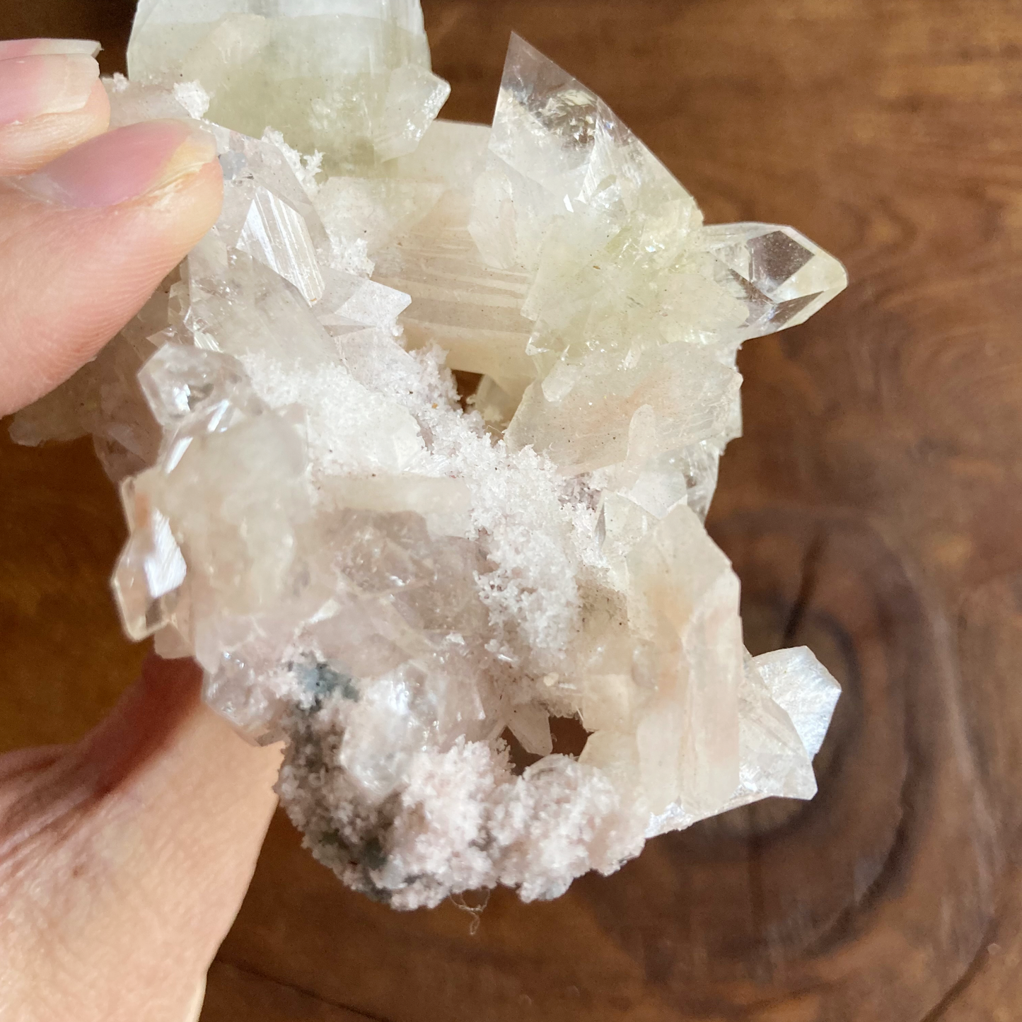 Top Quality Clear Apophyllite DT Crystal Cluster with Peach Stillbite