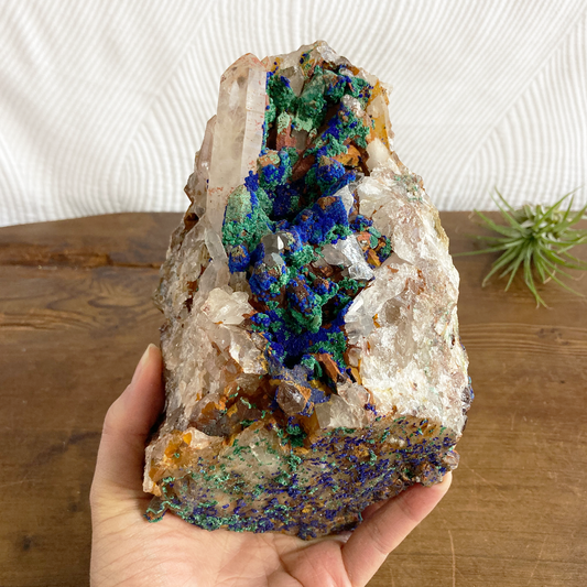 Azurite & Malachite on Clear Quartz Specimen