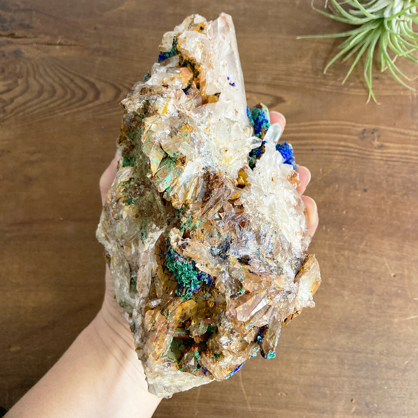 Azurite & Malachite on Clear Quartz Specimen