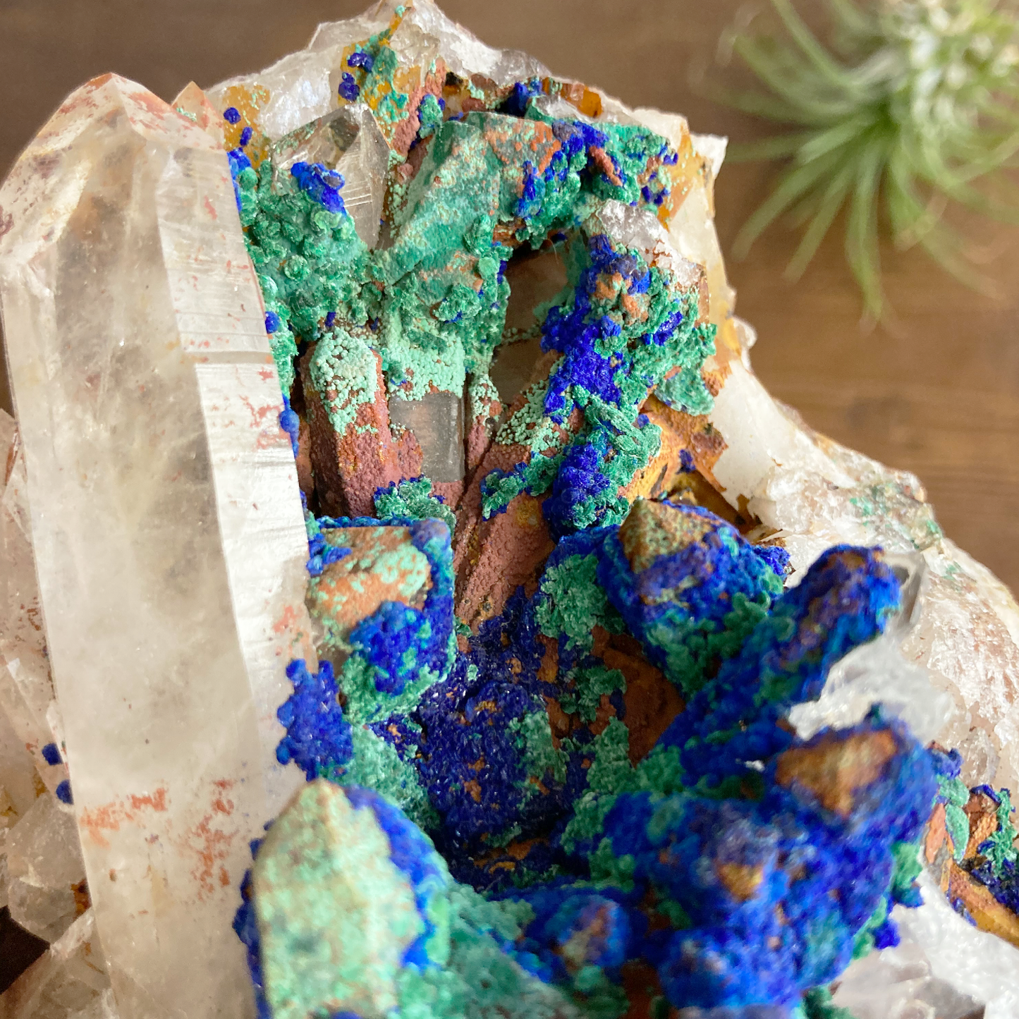 Azurite & Malachite on Clear Quartz Specimen