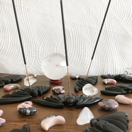 Black Obsidian Bat Incense Holder