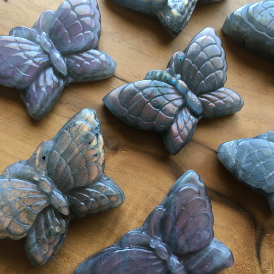 Hand-Carved Purple Orange Labradorite Butterfly