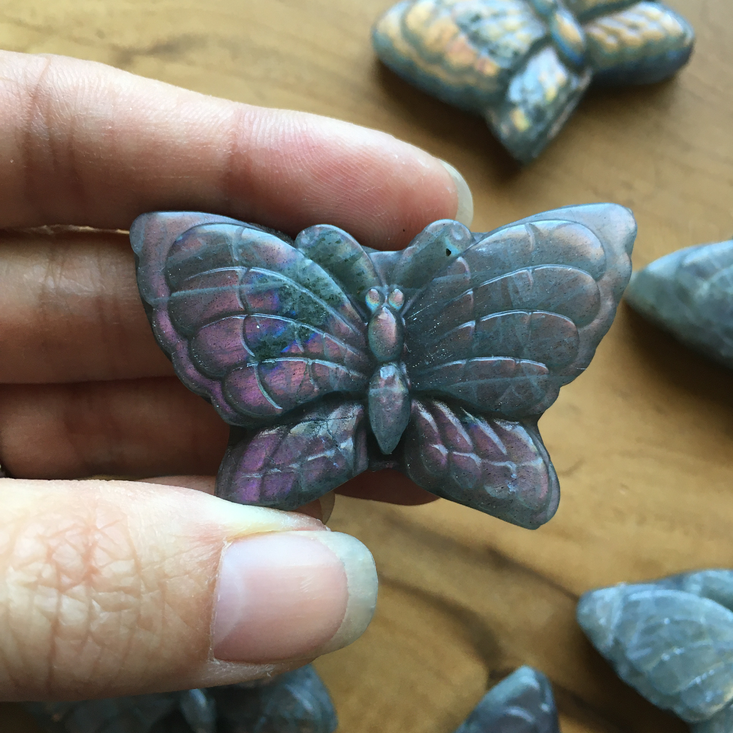 Hand-Carved Purple Orange Labradorite Butterfly