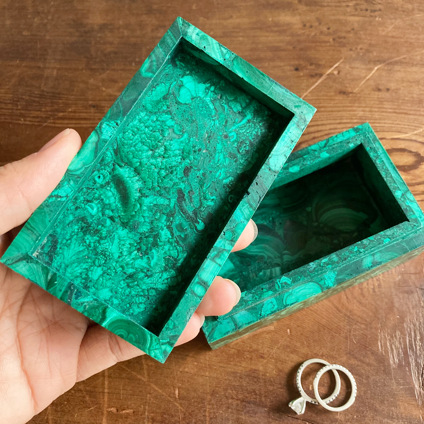 BEVEL EDGE 4" Real Malachite Box #B