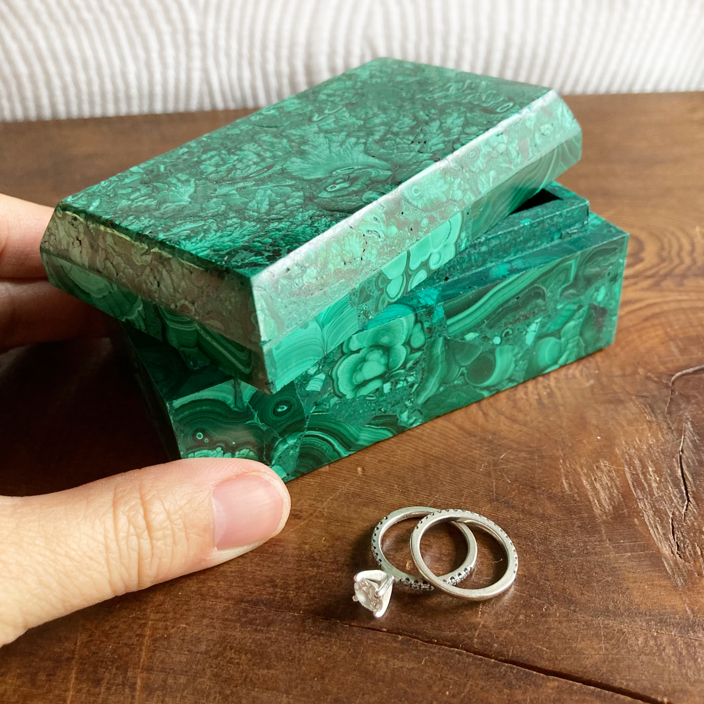 BEVEL EDGE 4" Real Malachite Box #B