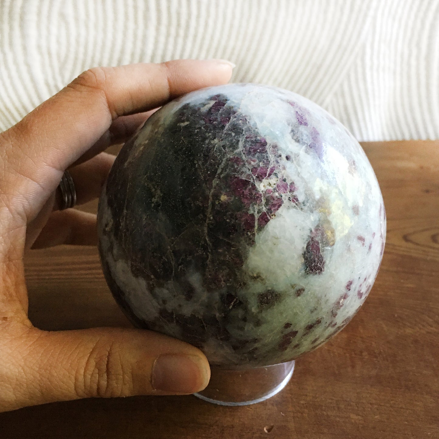 89mm Polished Rubellite Tourmaline Sphere