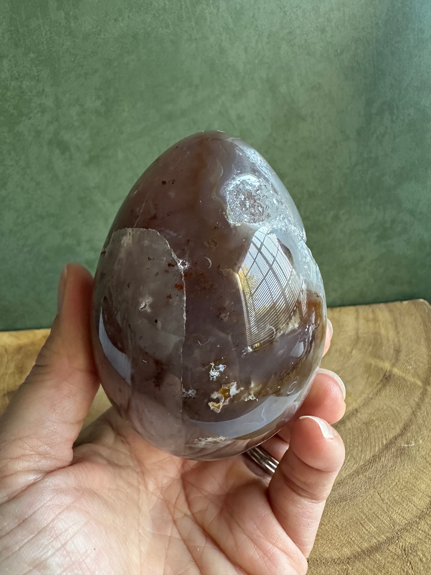 Druzy Agate Crystal Egg with Translucent Quartz Crystals (Red Stand Included)