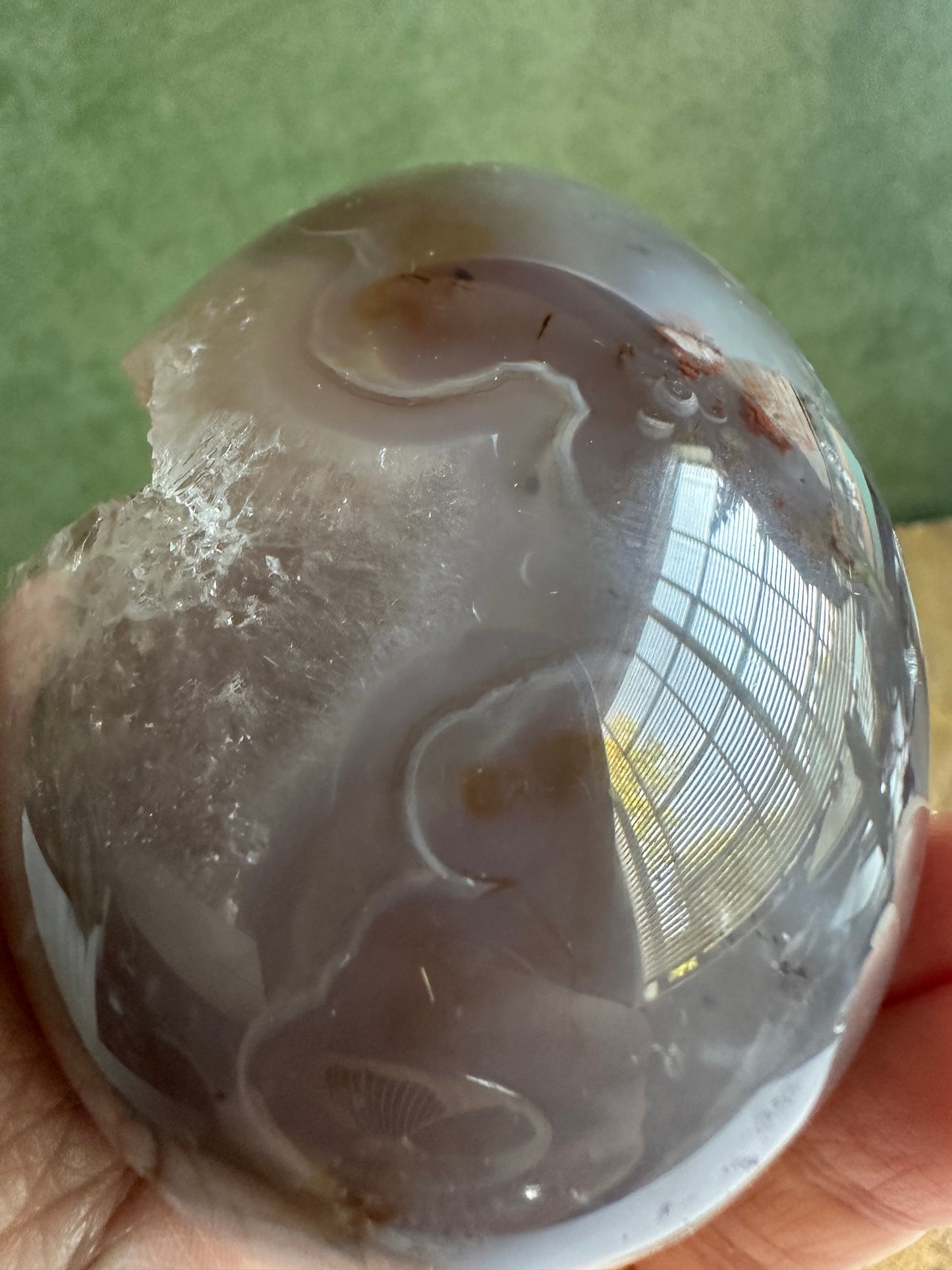 Druzy Agate Crystal Egg with Translucent Quartz Crystals (Red Stand Included)