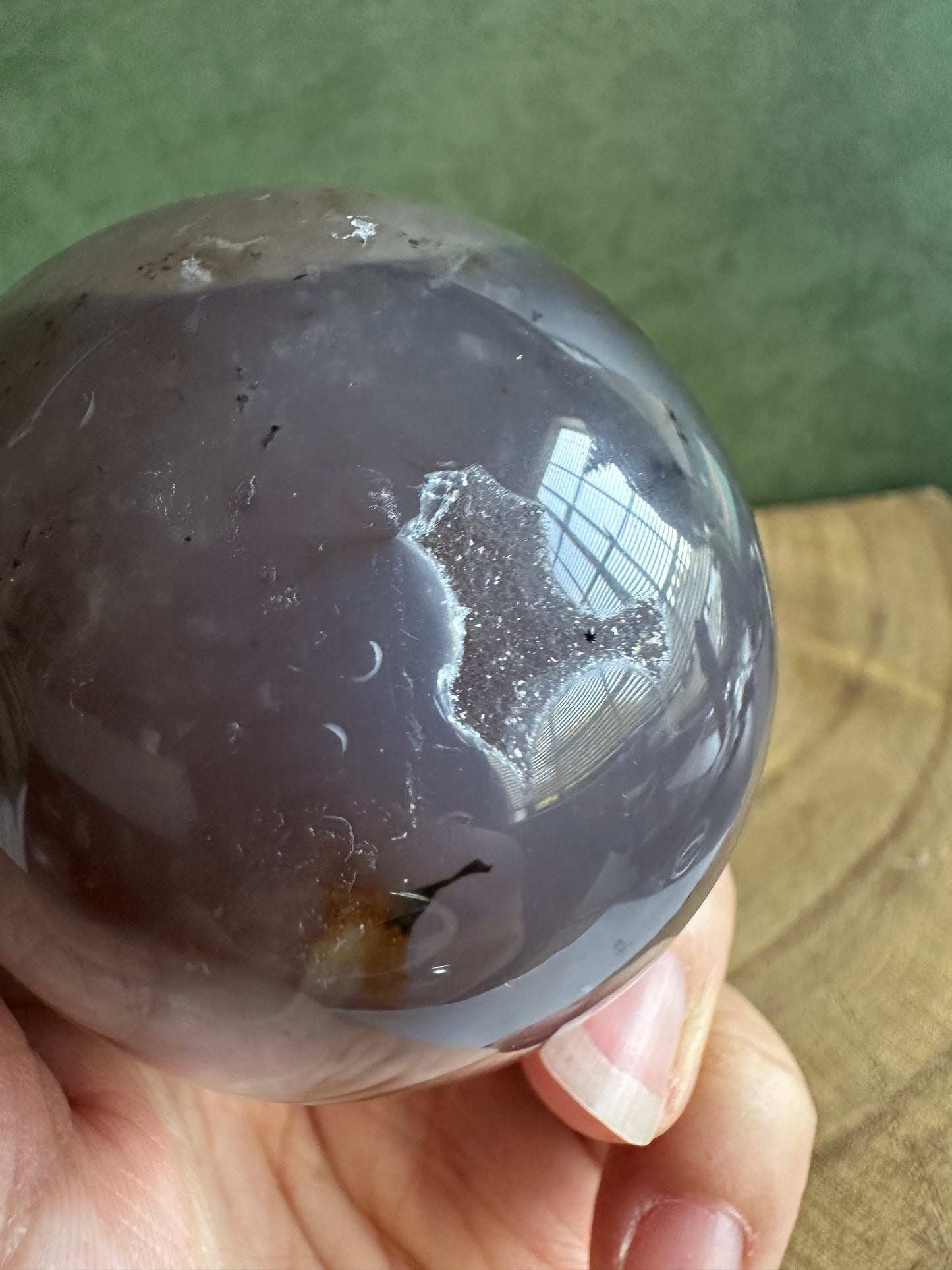 Druzy Agate Crystal Egg with Translucent Quartz Crystals (Red Stand Included)