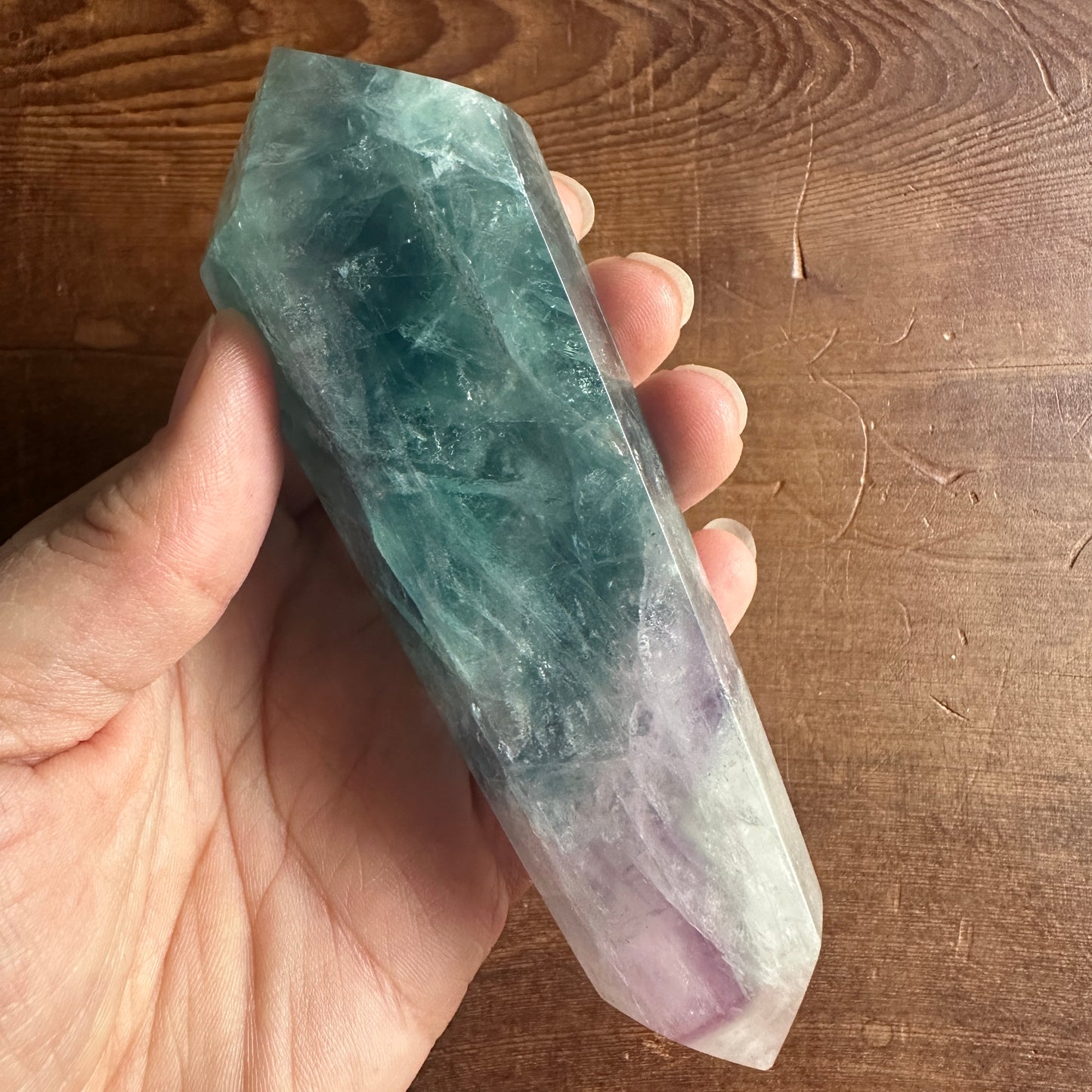 5.25" Double Terminated Clear Green and Purple Fluorite