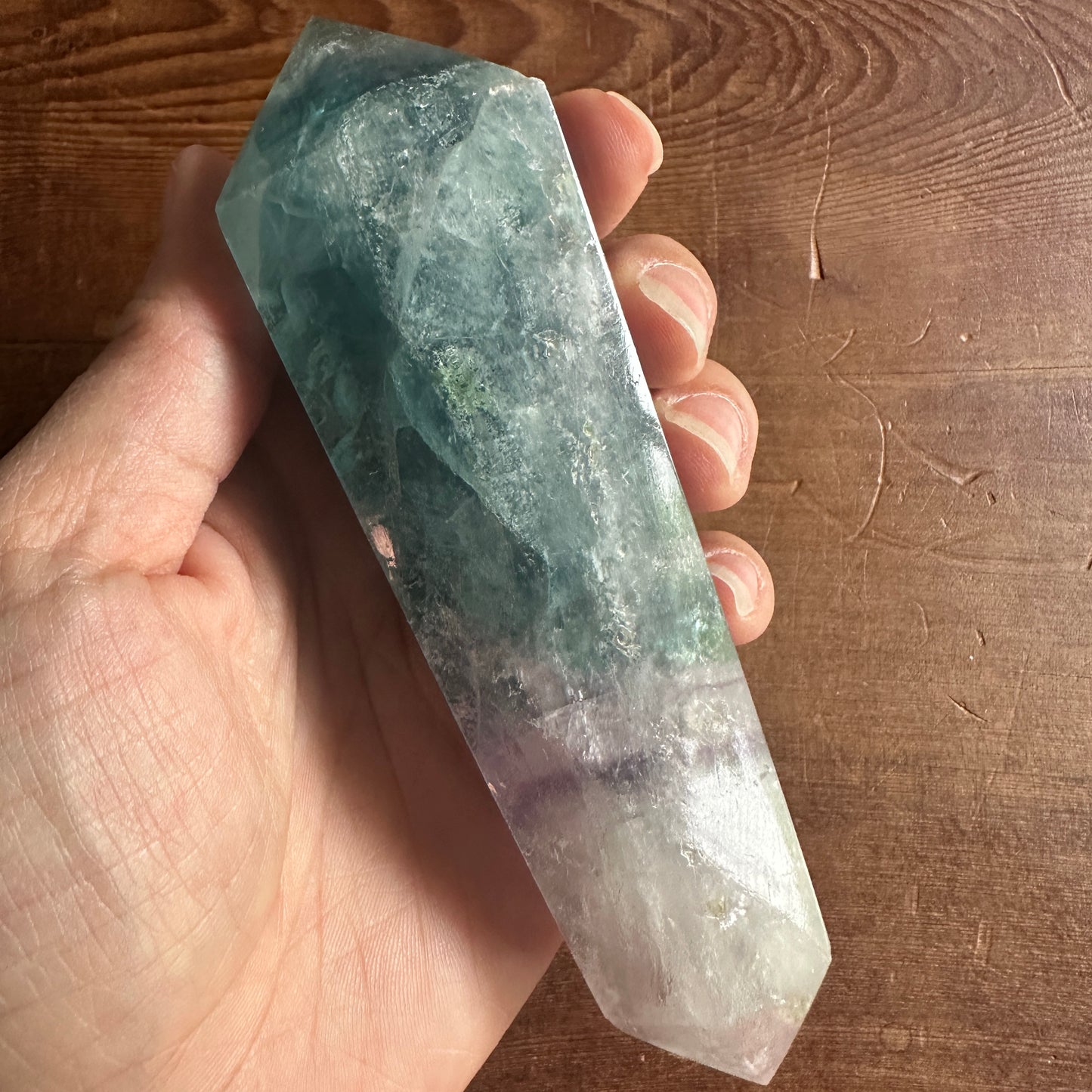 5.25" Double Terminated Clear Green and Purple Fluorite