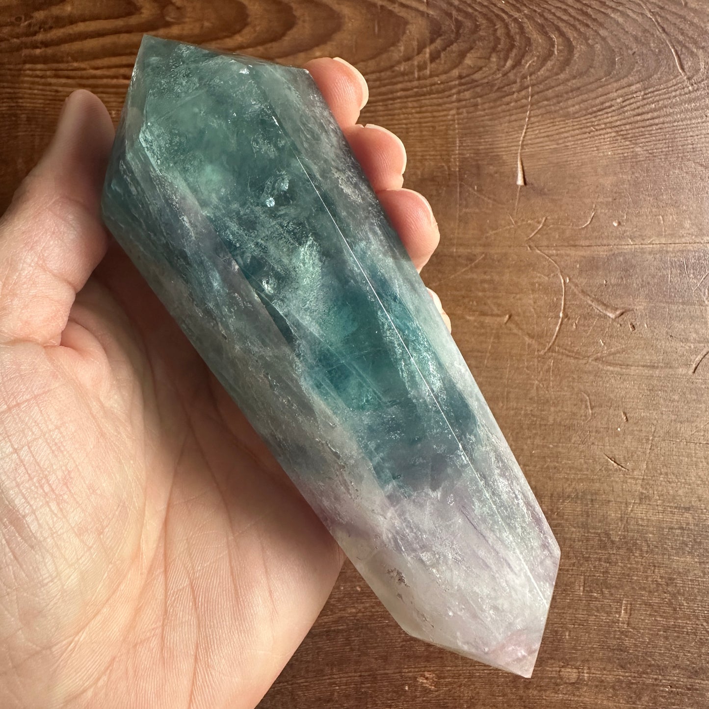 5.25" Double Terminated Clear Green and Purple Fluorite