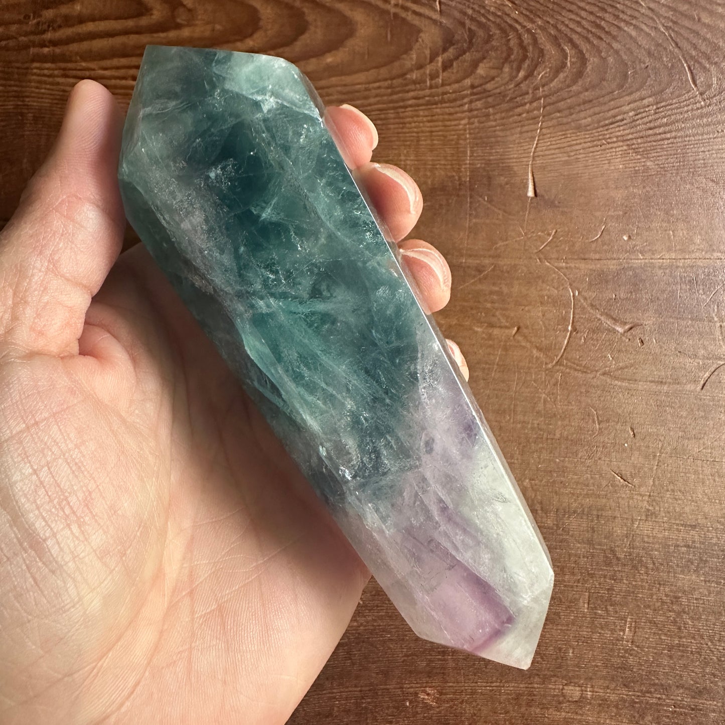 5.25" Double Terminated Clear Green and Purple Fluorite
