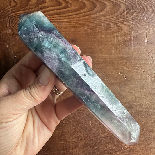 5.75" Double Terminated Clear Green and Purple Fluorite
