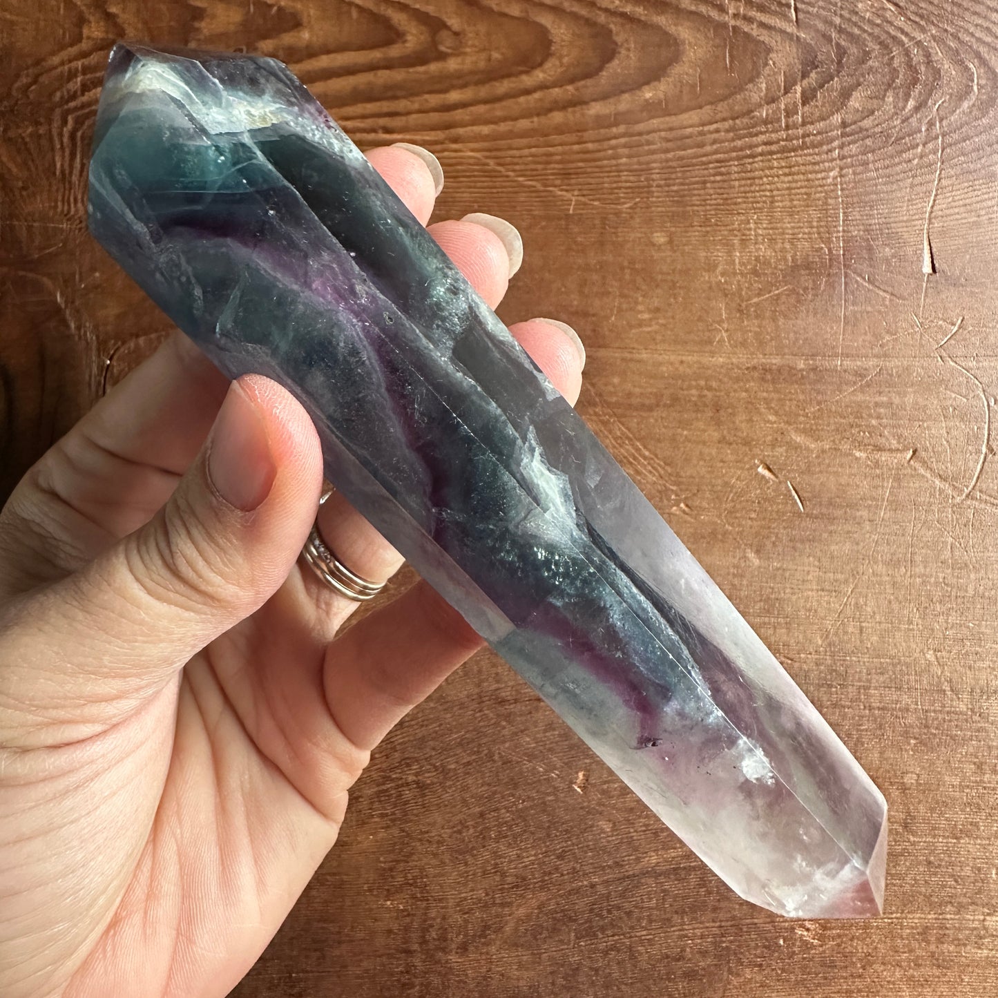 5.75" Double Terminated Clear Green and Purple Fluorite