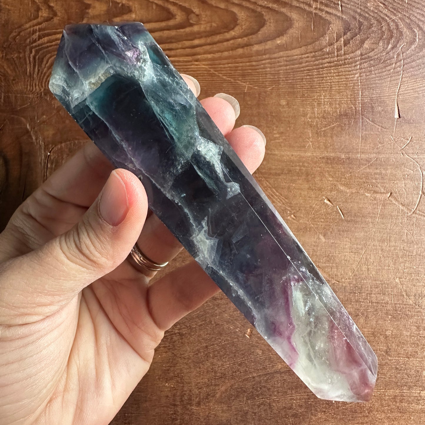 5.75" Double Terminated Clear Green and Purple Fluorite