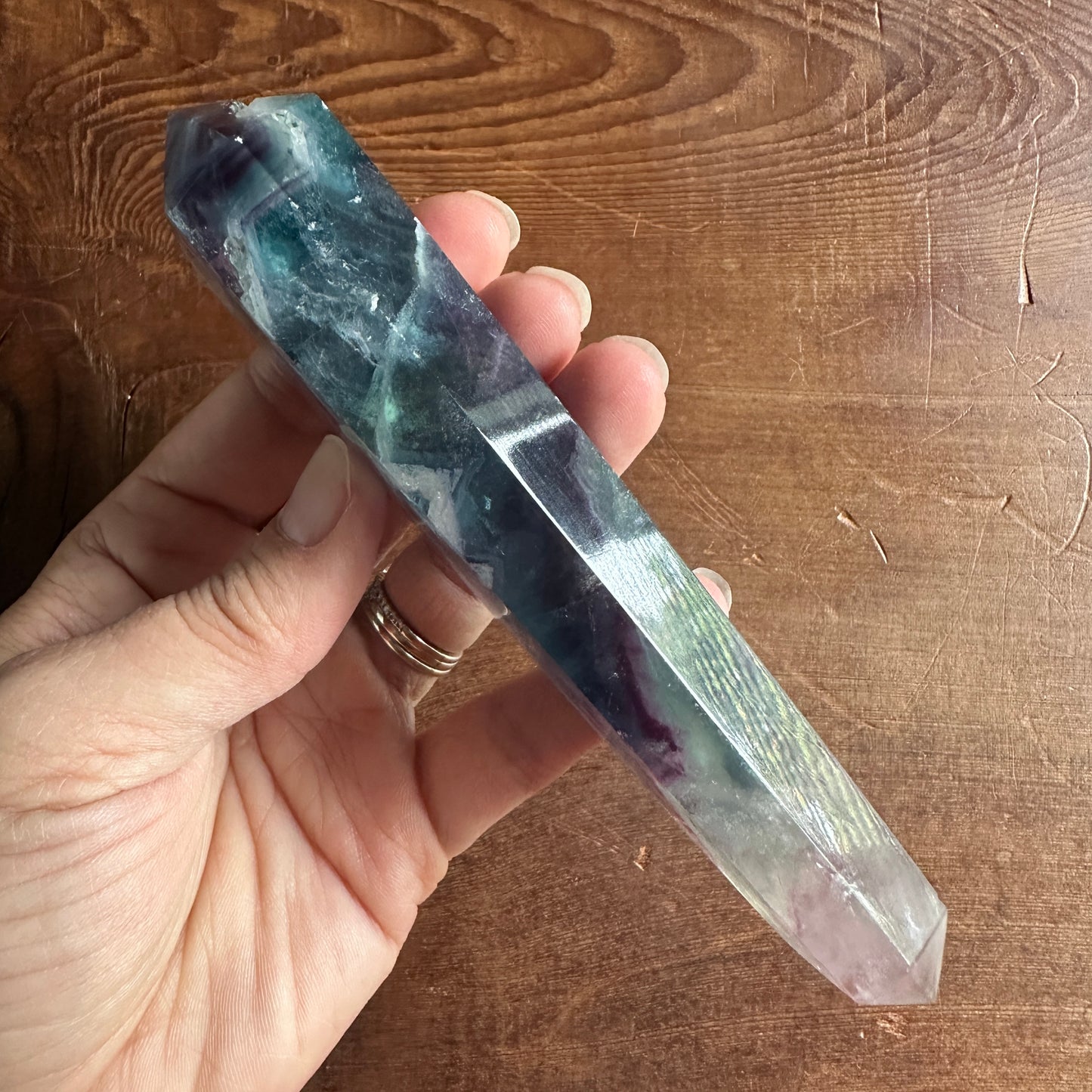 5.75" Double Terminated Clear Green and Purple Fluorite