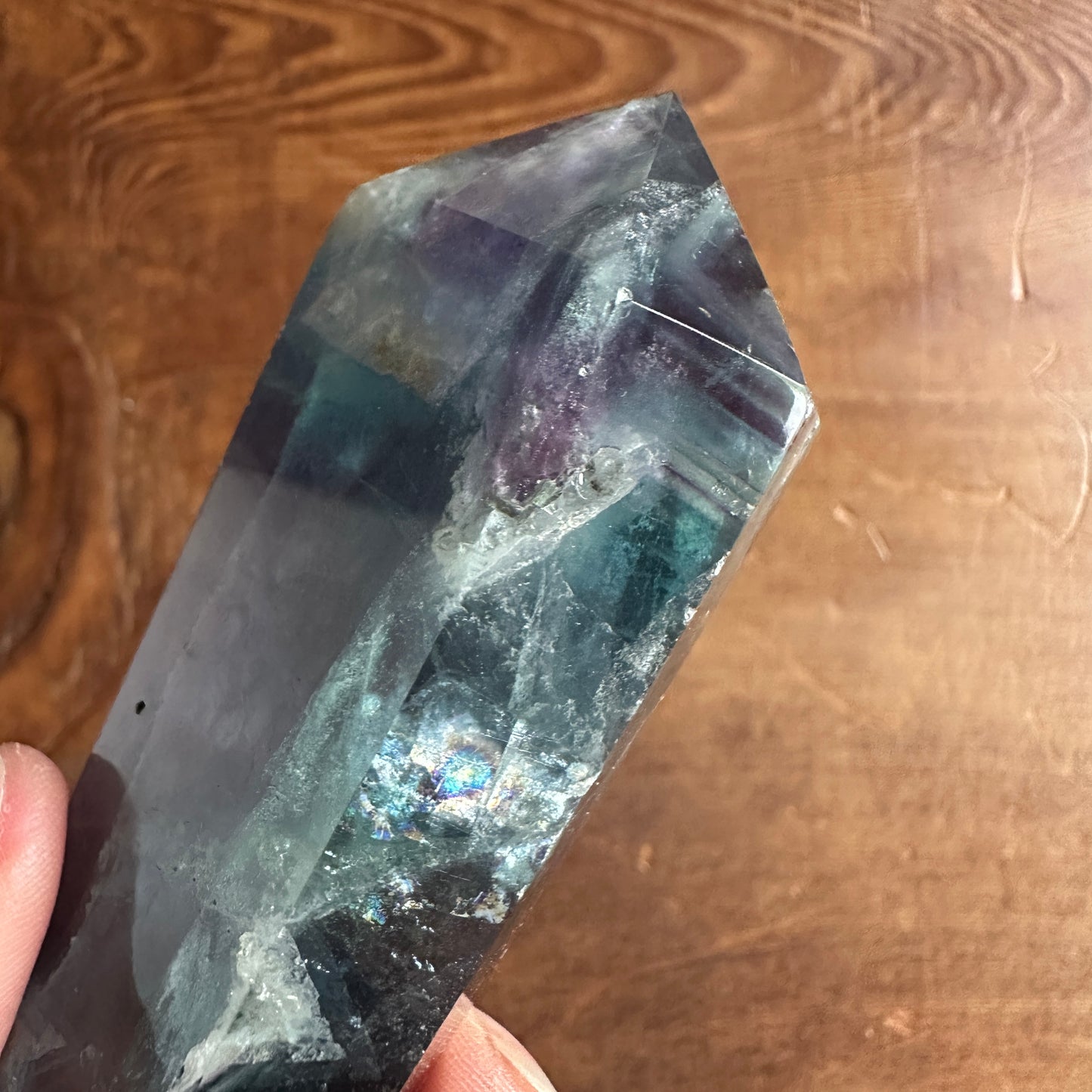 5.75" Double Terminated Clear Green and Purple Fluorite