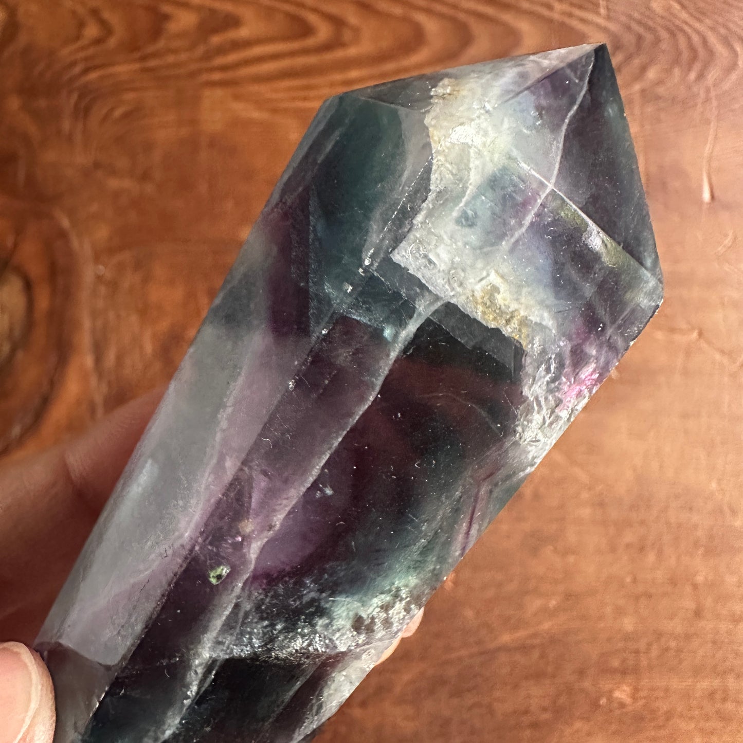 5.75" Double Terminated Clear Green and Purple Fluorite