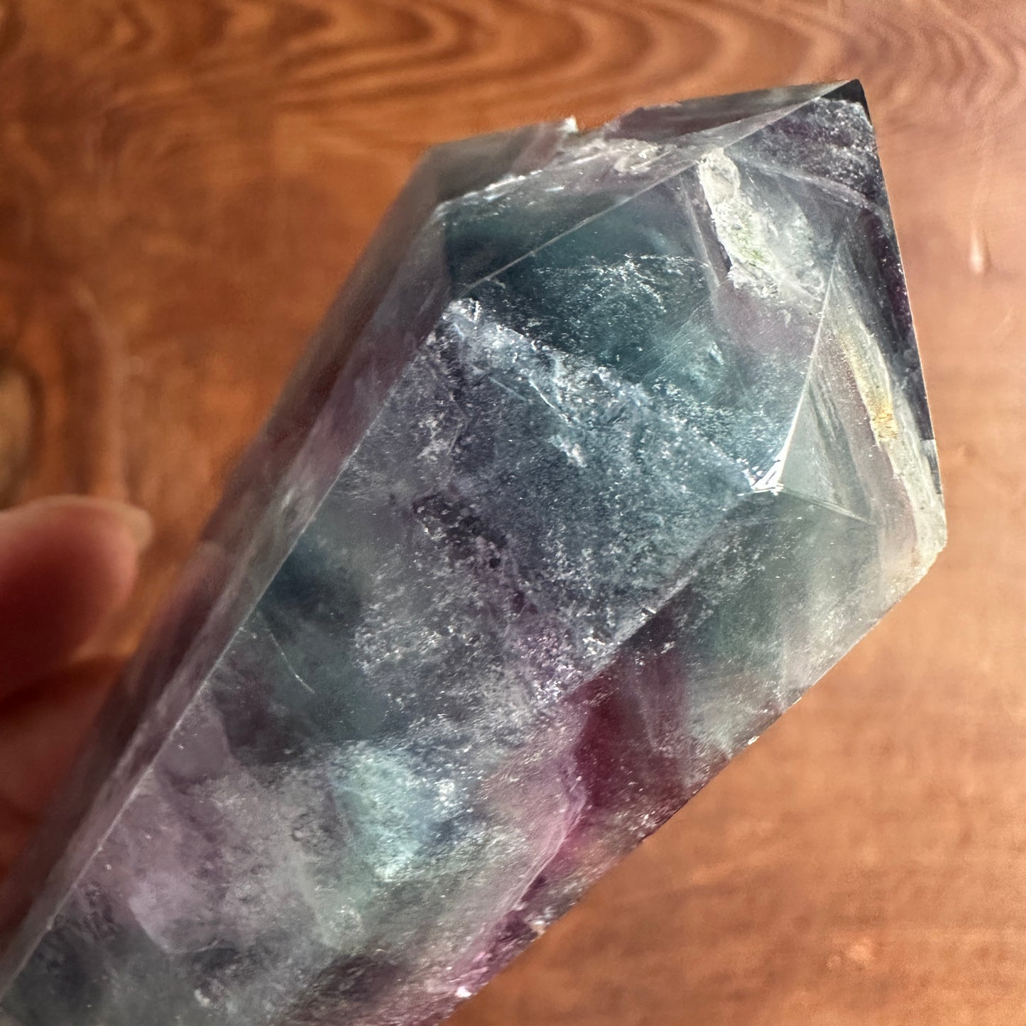 5.75" Double Terminated Clear Green and Purple Fluorite