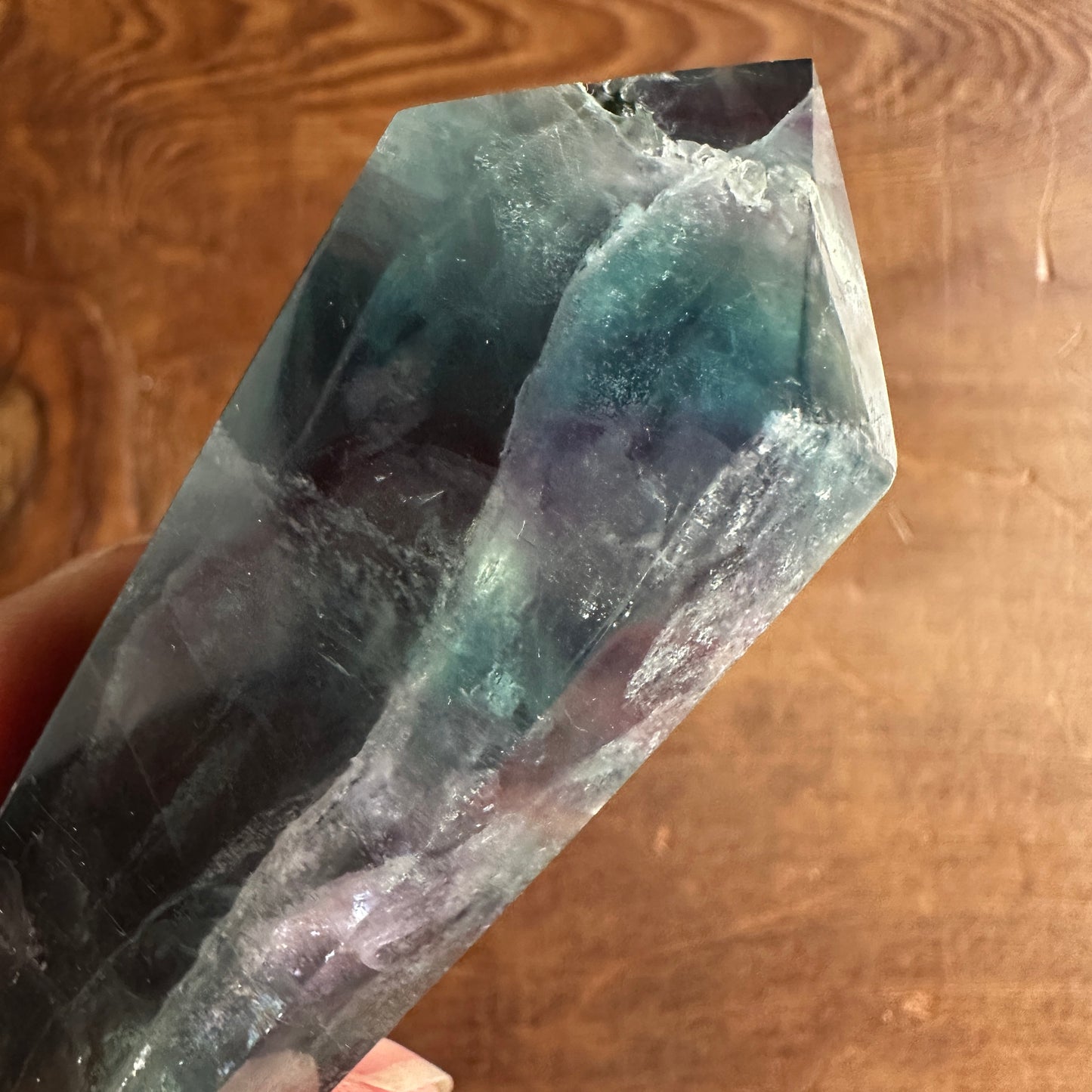 5.75" Double Terminated Clear Green and Purple Fluorite