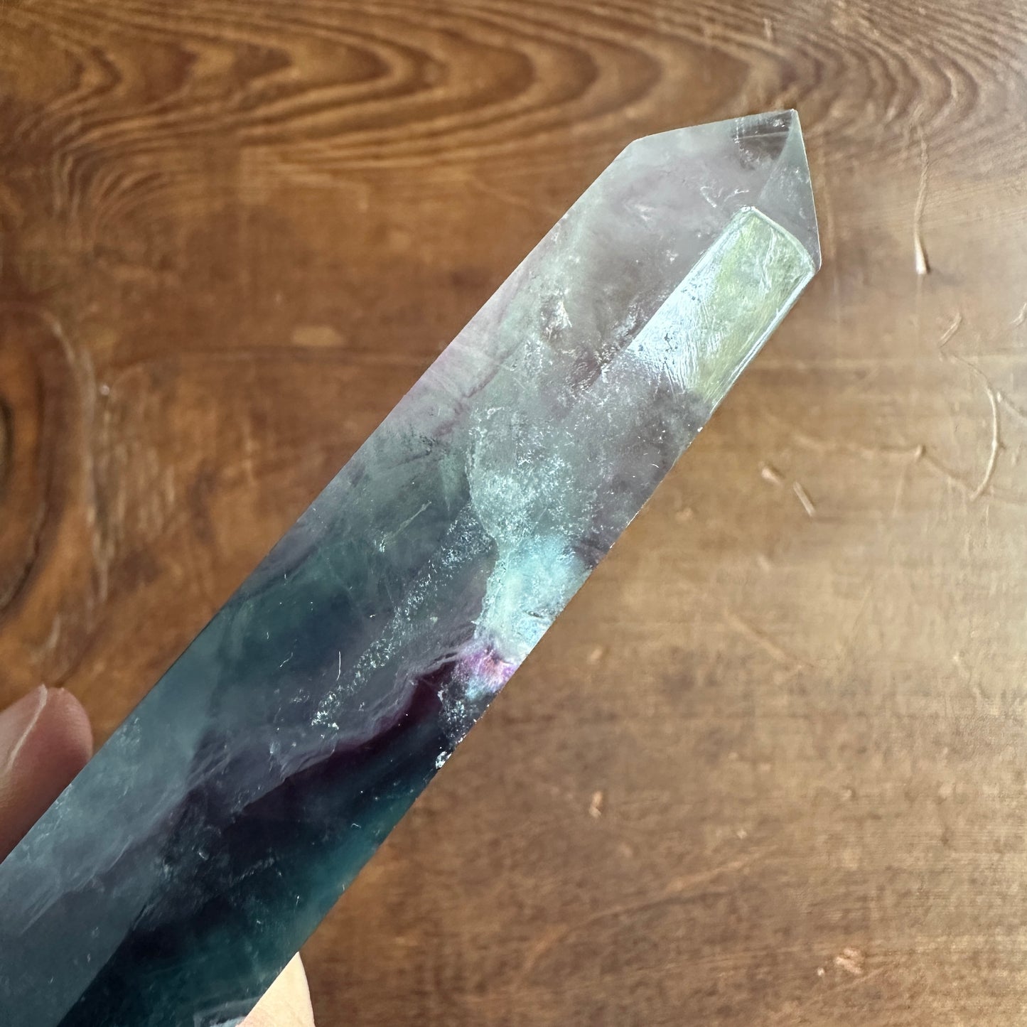 5.75" Double Terminated Clear Green and Purple Fluorite