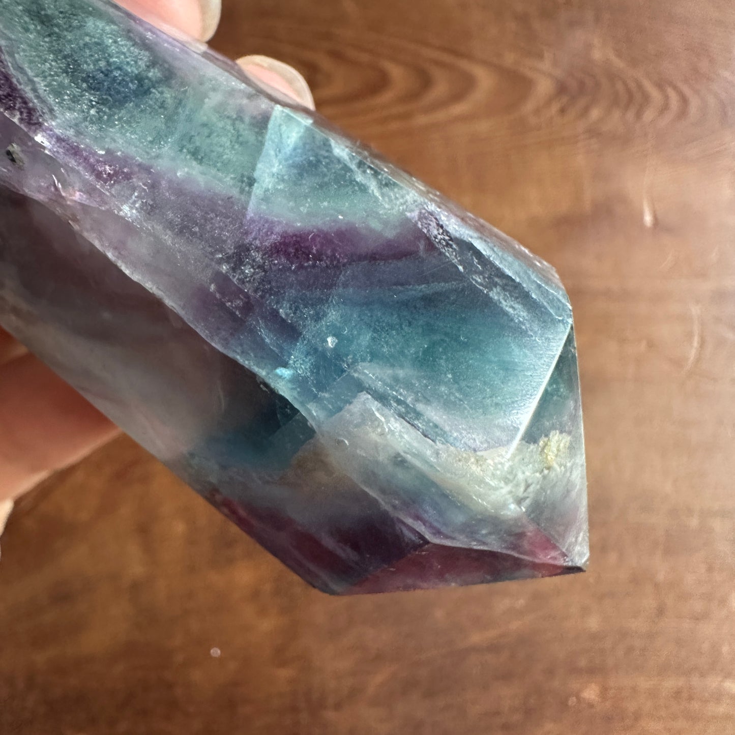 5.75" Double Terminated Clear Green and Purple Fluorite