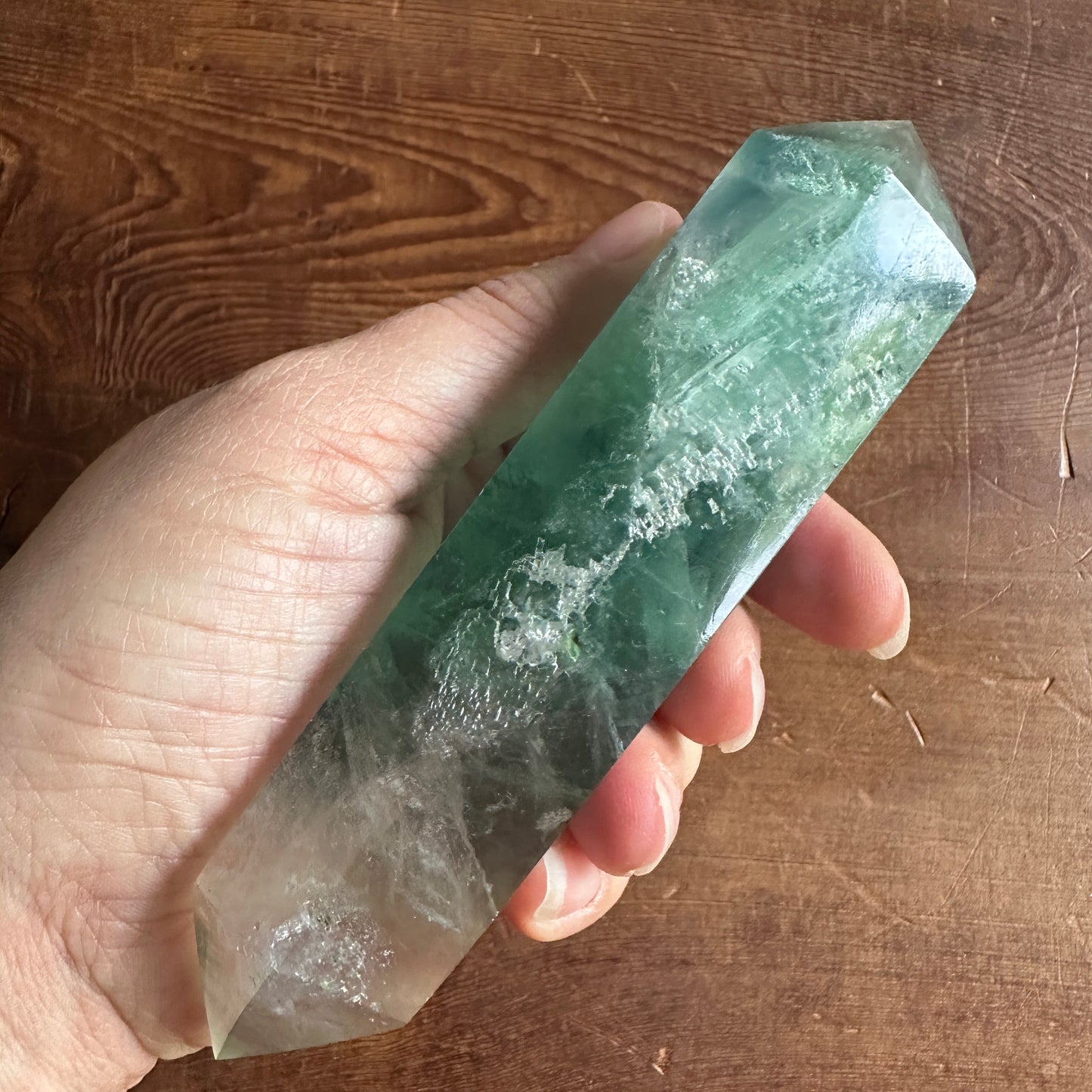 5.5" Double Terminated Clear Green and Purple Fluorite