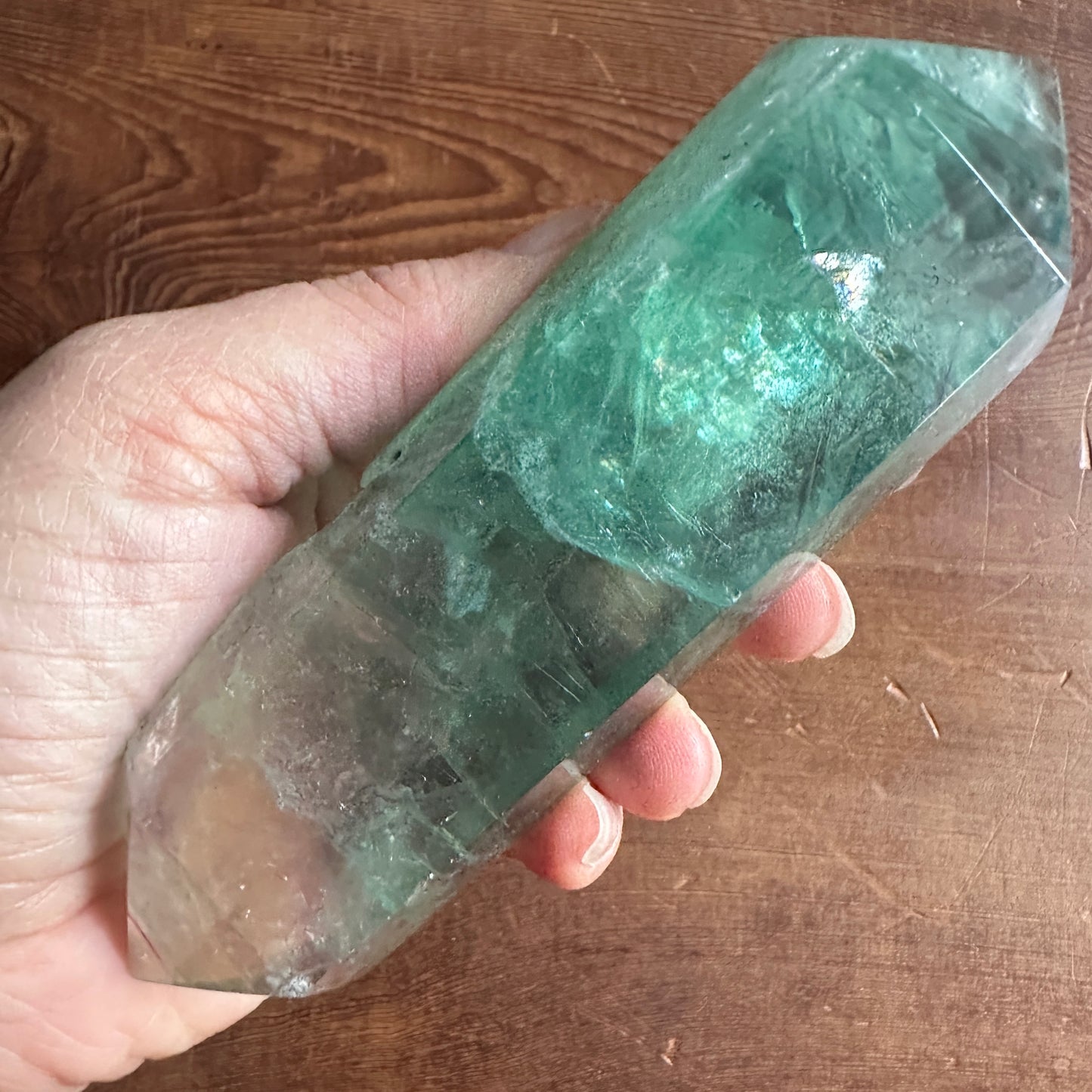 5.5" Double Terminated Clear Green and Purple Fluorite