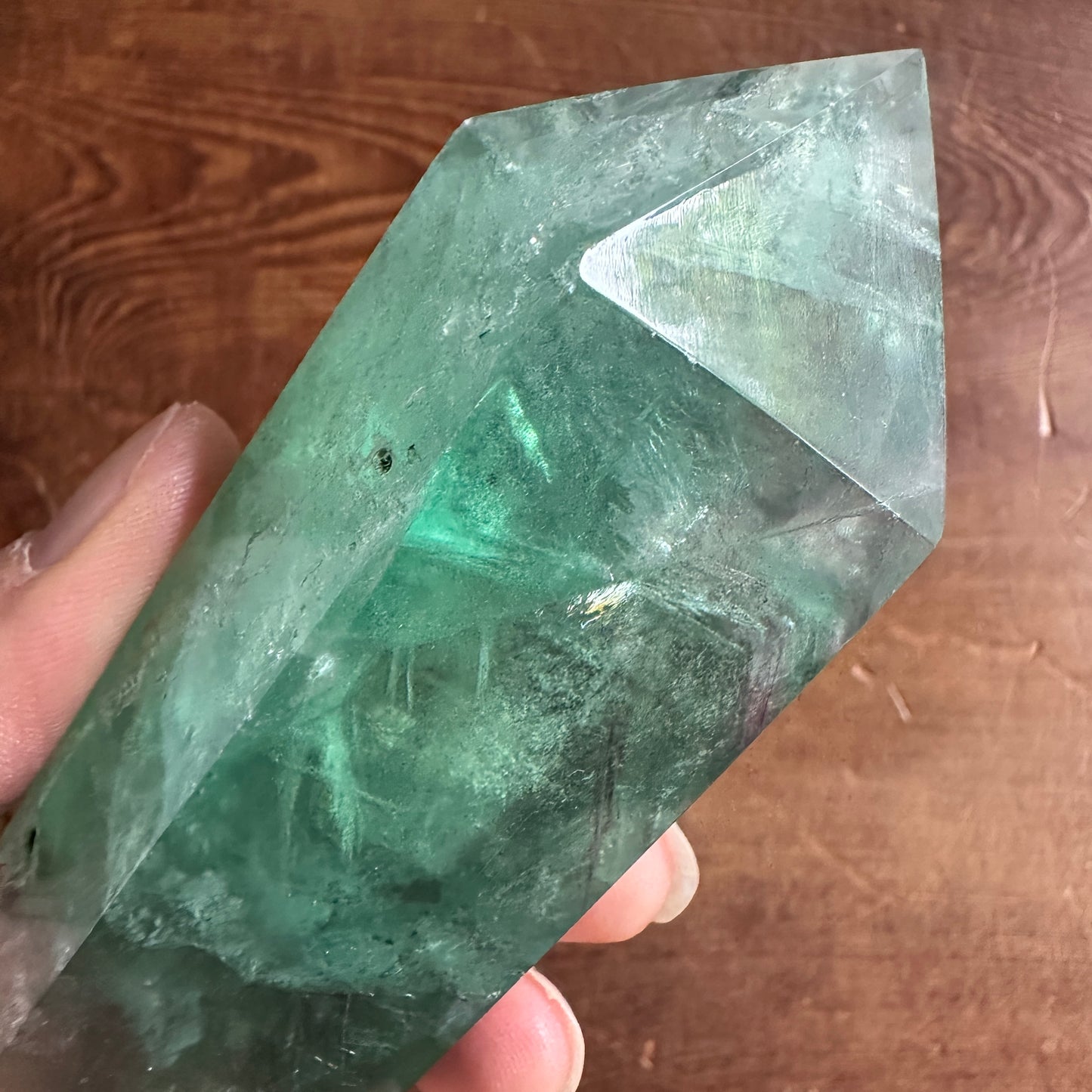 5.5" Double Terminated Clear Green and Purple Fluorite