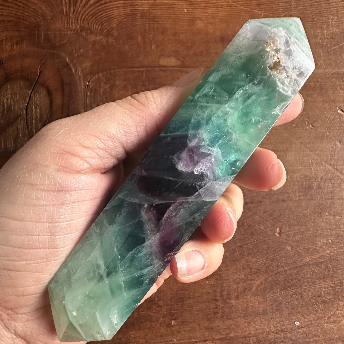 5.5" Double Terminated Clear Green and Purple Fluorite