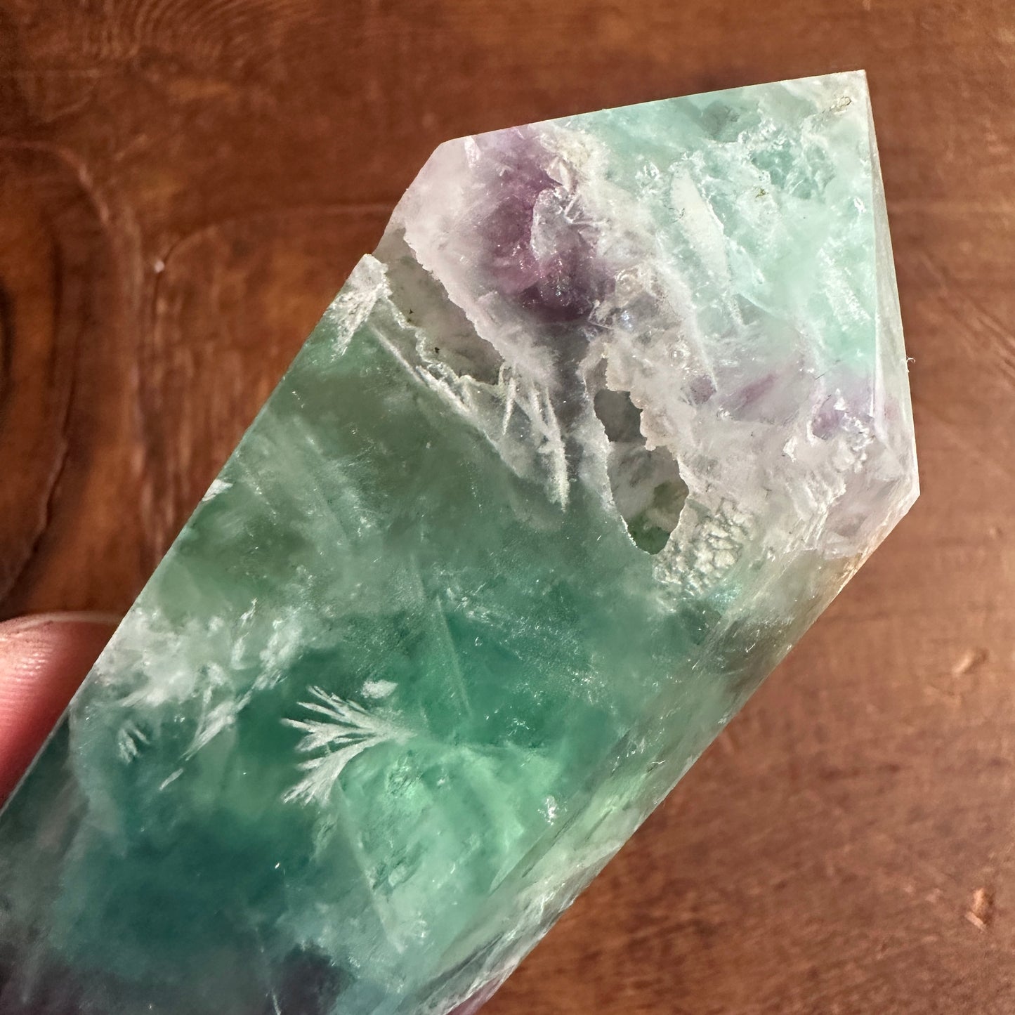 5.5" Double Terminated Clear Green and Purple Fluorite