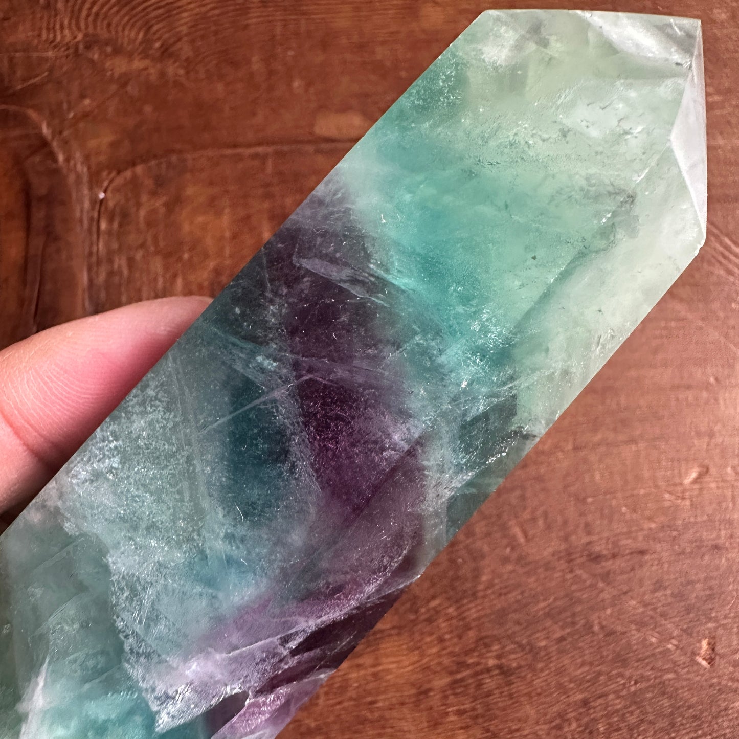 5.5" Double Terminated Clear Green and Purple Fluorite