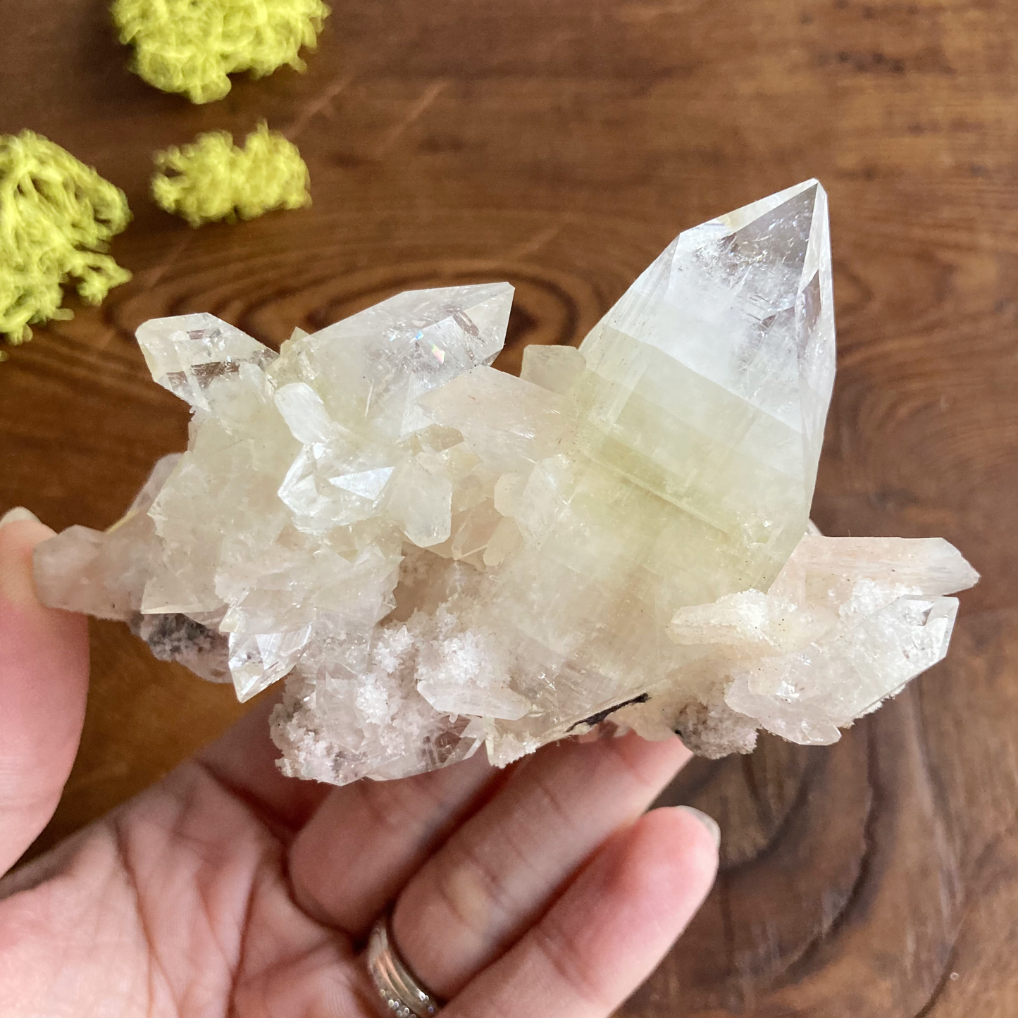 Top Quality Clear Apophyllite DT Crystal Cluster with Peach Stillbite