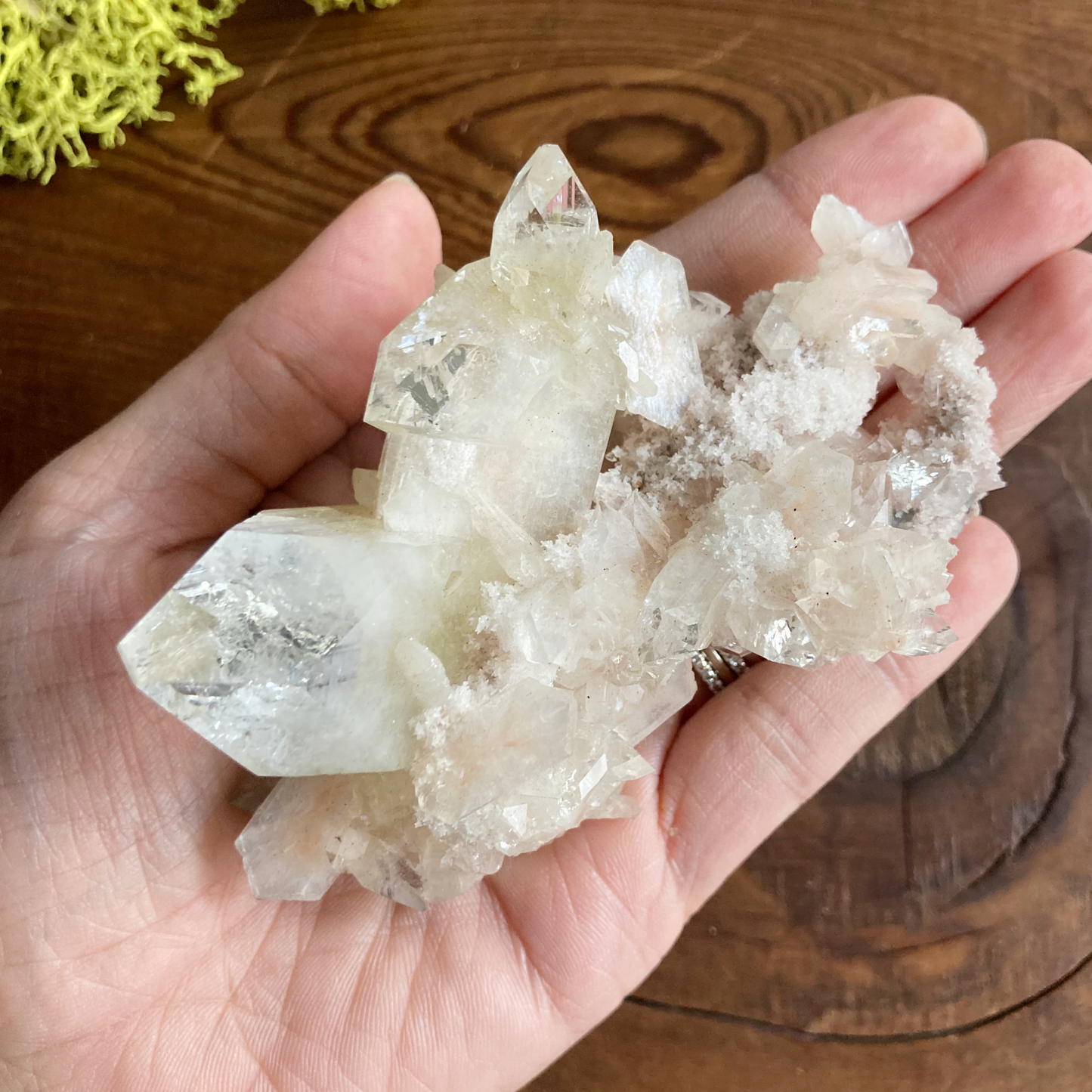 Top Quality Clear Apophyllite DT Crystal Cluster with Peach Stillbite