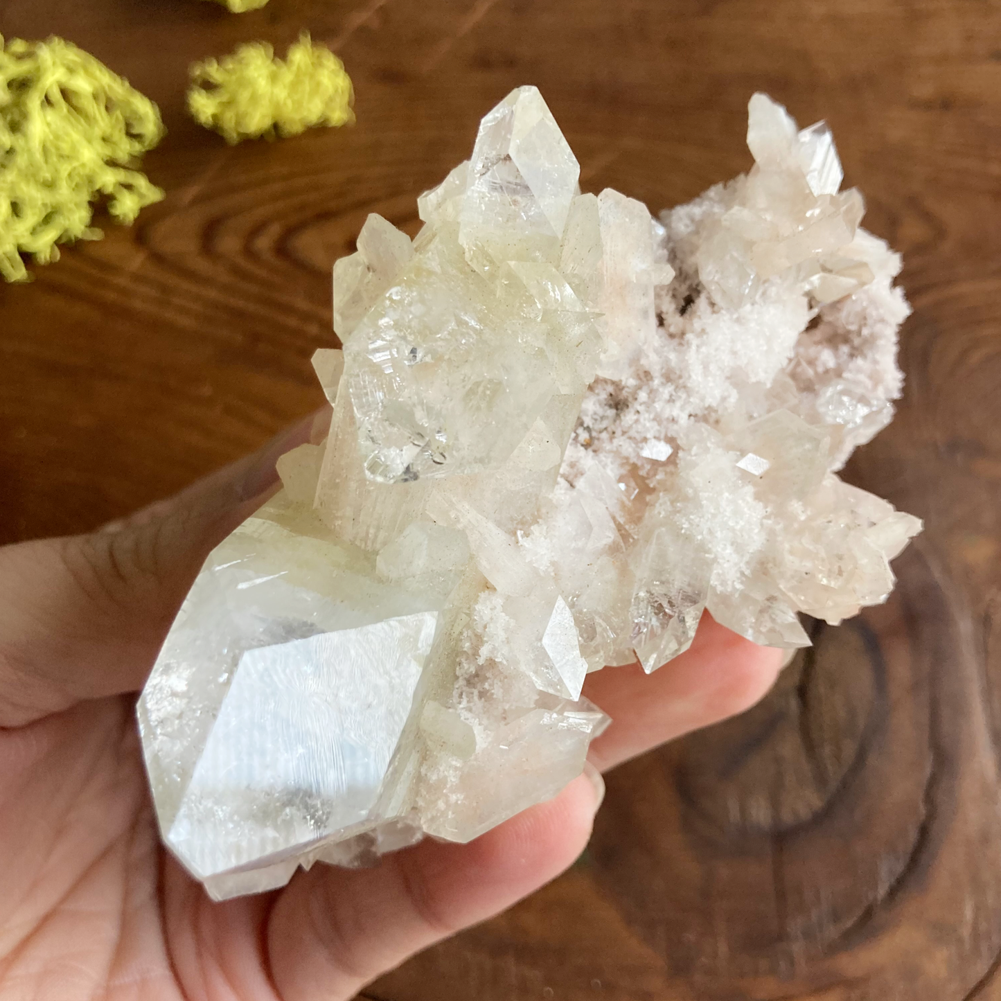 Top Quality Clear Apophyllite DT Crystal Cluster with Peach Stillbite