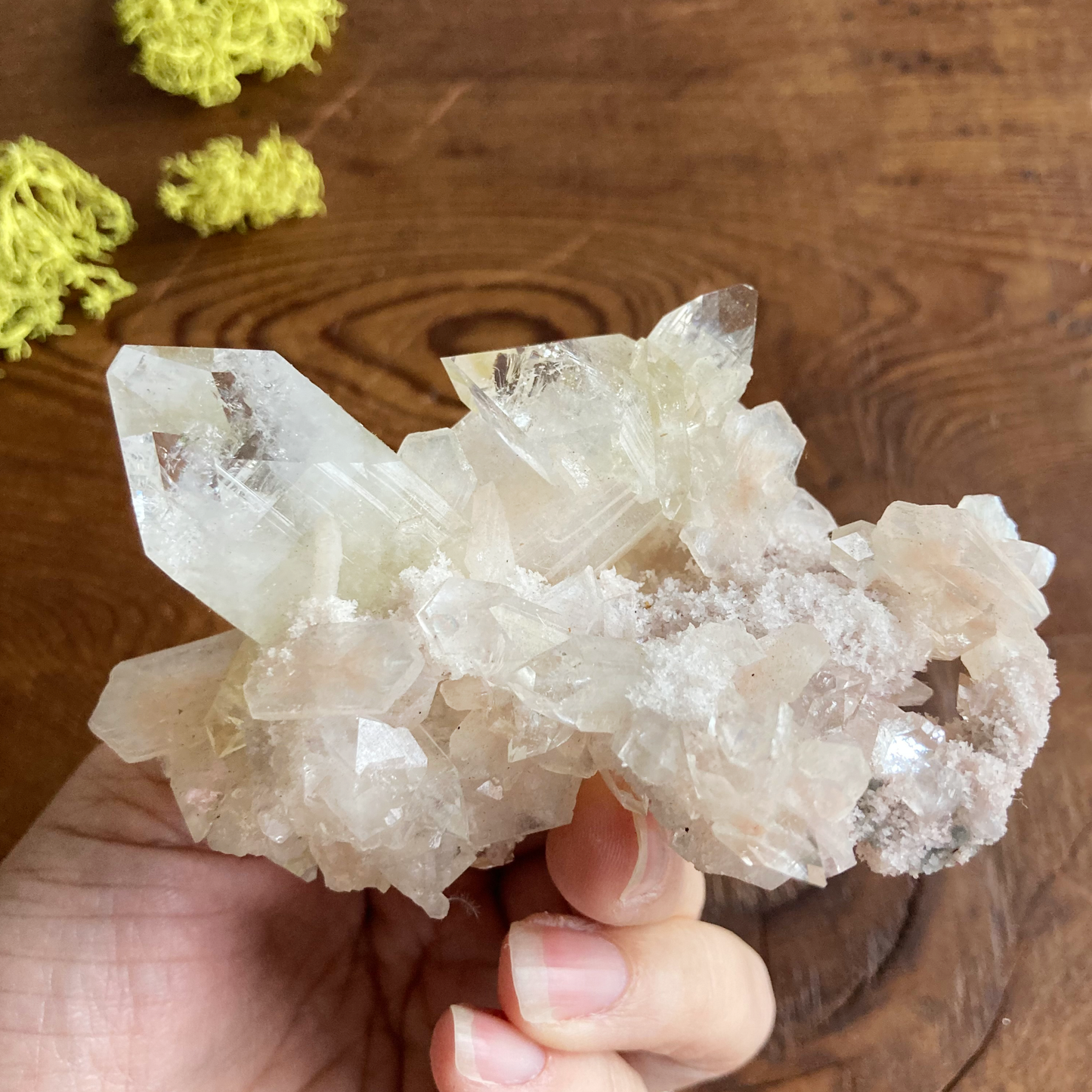 Top Quality Clear Apophyllite DT Crystal Cluster with Peach Stillbite