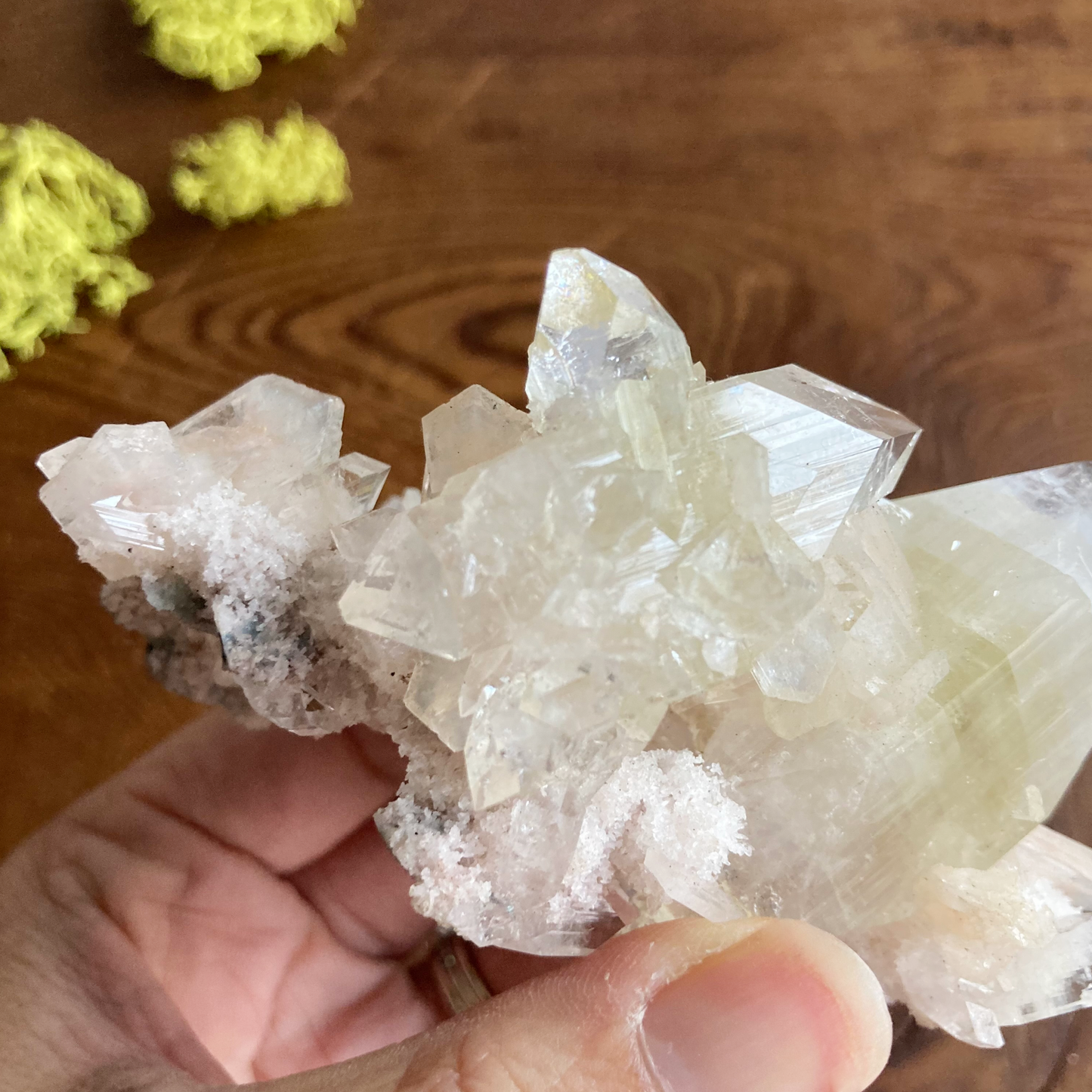 Top Quality Clear Apophyllite DT Crystal Cluster with Peach Stillbite