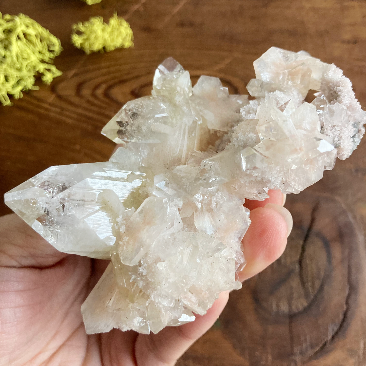 Top Quality Clear Apophyllite DT Crystal Cluster with Peach Stillbite