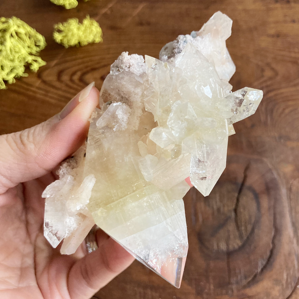 Top Quality Clear Apophyllite DT Crystal Cluster with Peach Stillbite