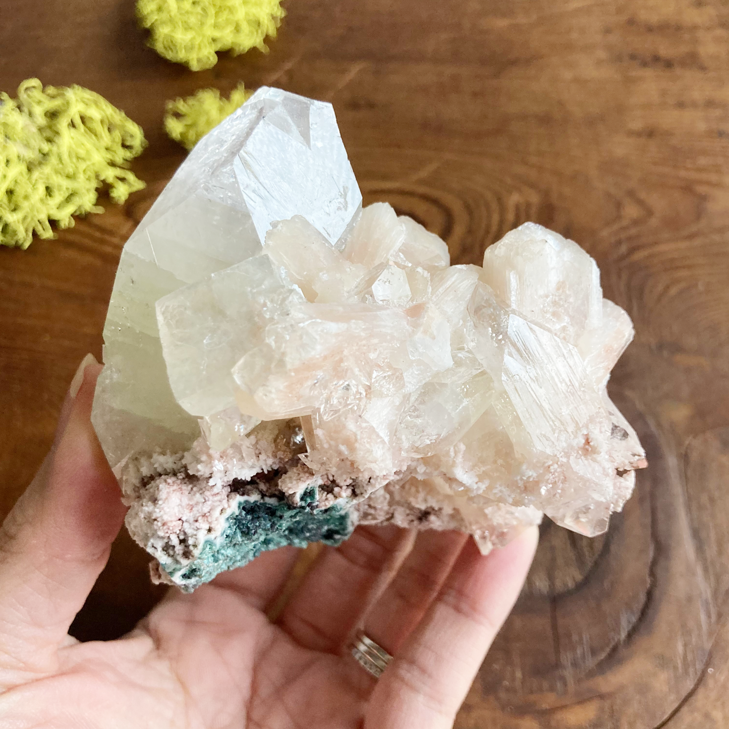 Top Quality Clear Apophyllite Large Crystal Cluster with Peach Stillbite