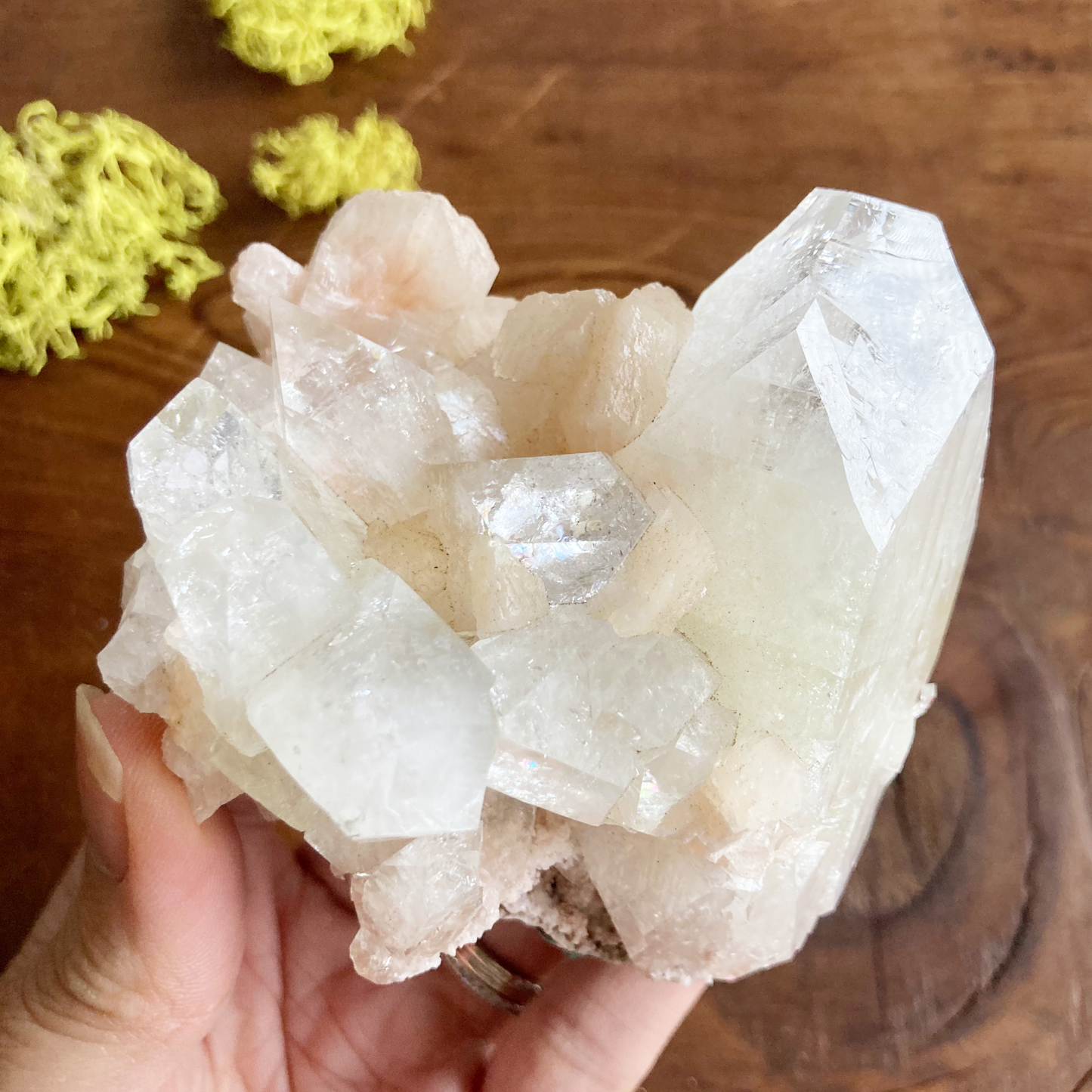 Top Quality Clear Apophyllite Large Crystal Cluster with Peach Stillbite